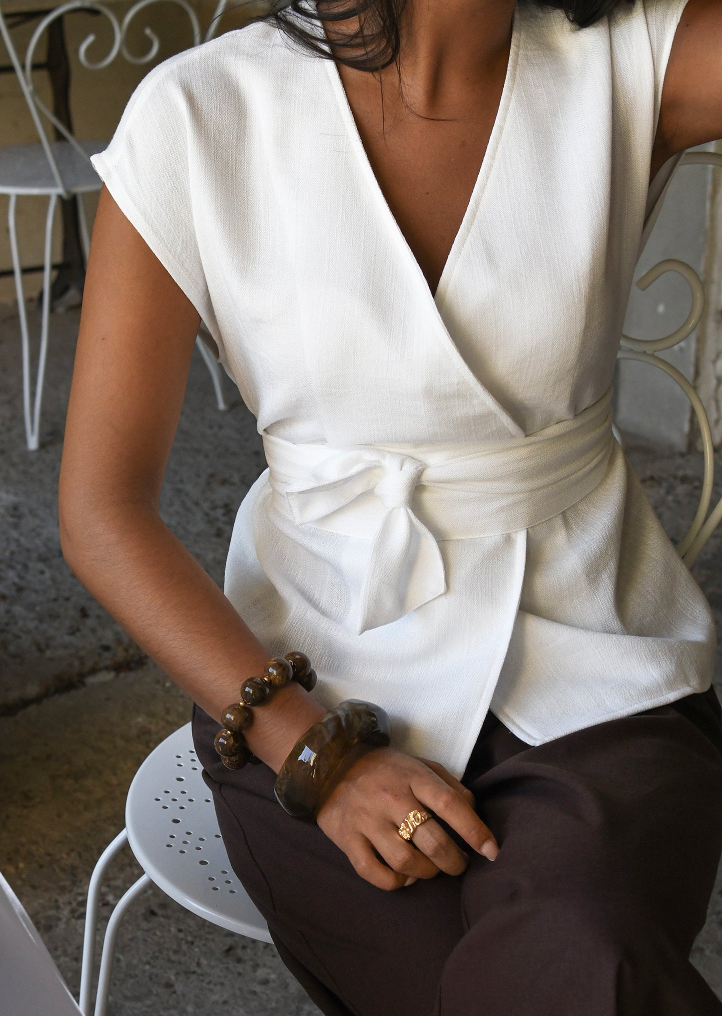 Belted wrap top