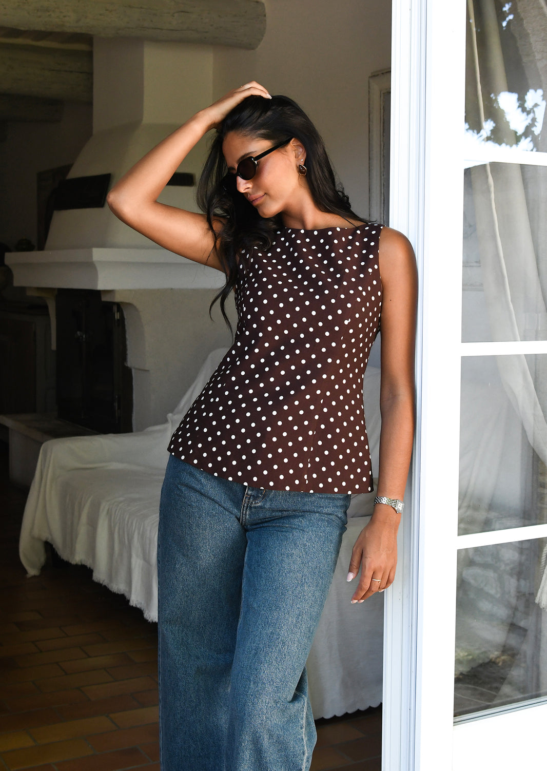 Top péplum à pois