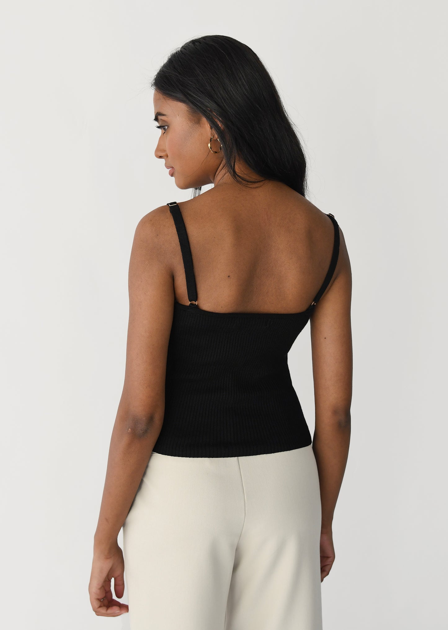 Square neck ribbed top with thin straps
