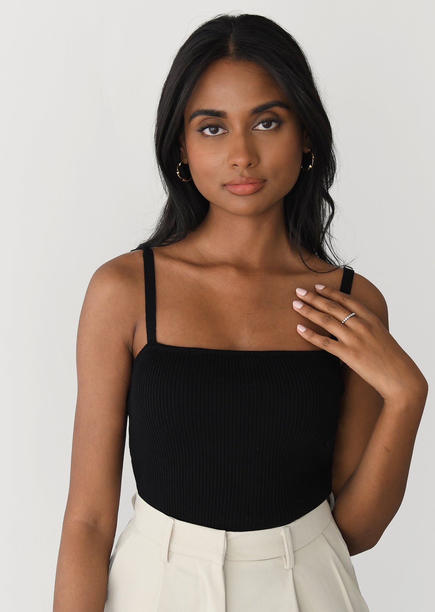 Square neck ribbed top with thin straps
