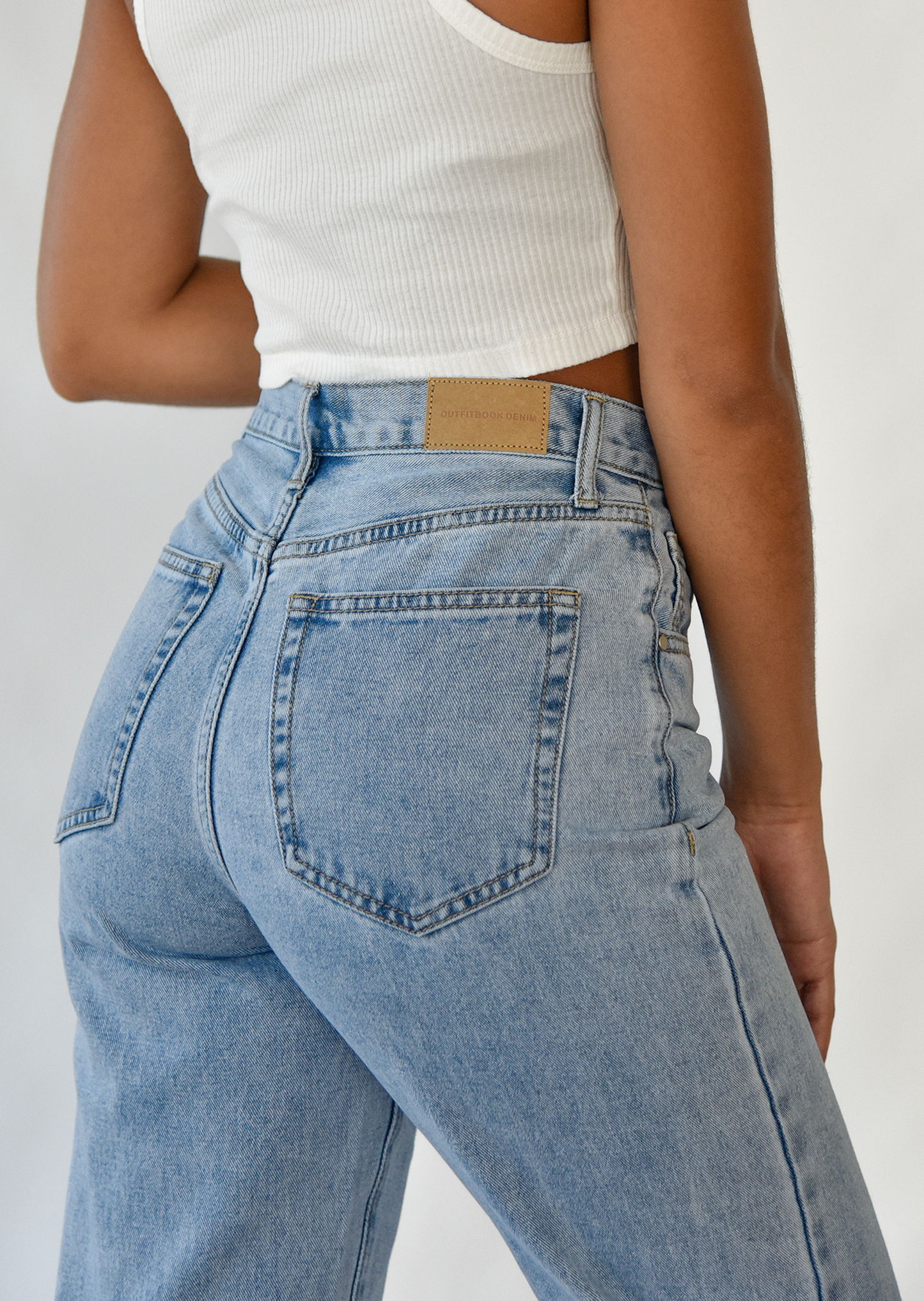 Stepped waistband straight jeans