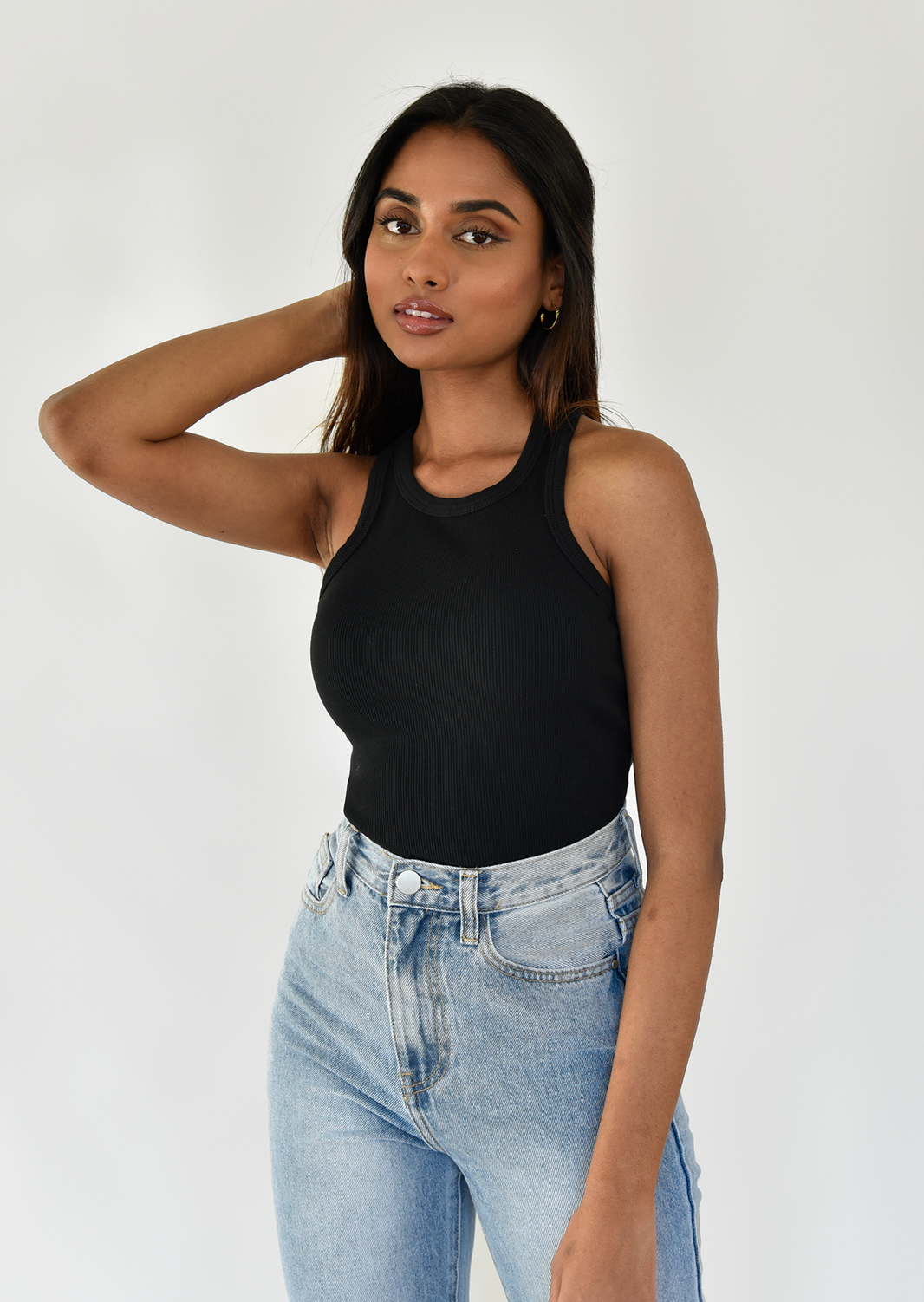 Ribbed vest top in black