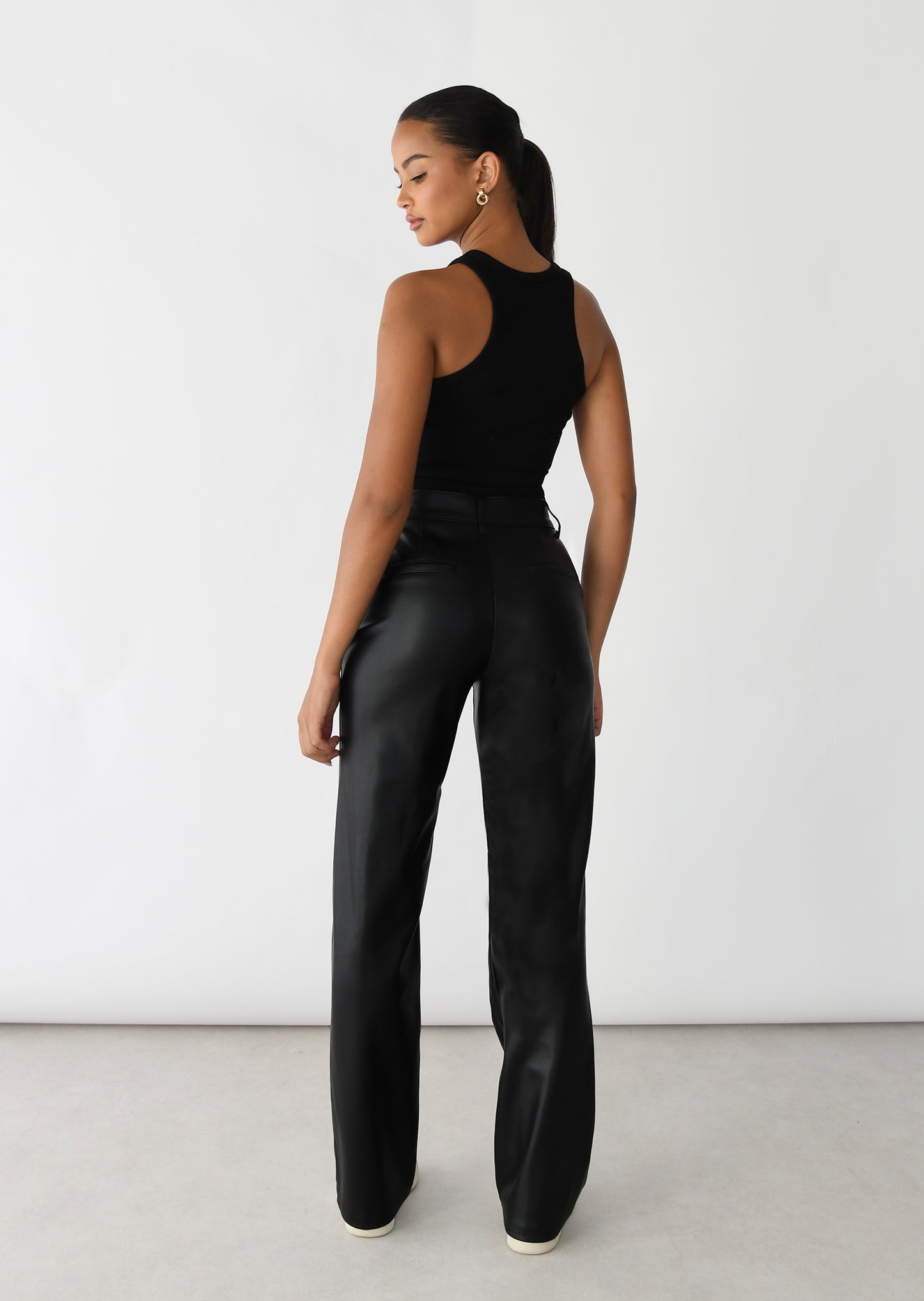 Faux leather straight leg pants