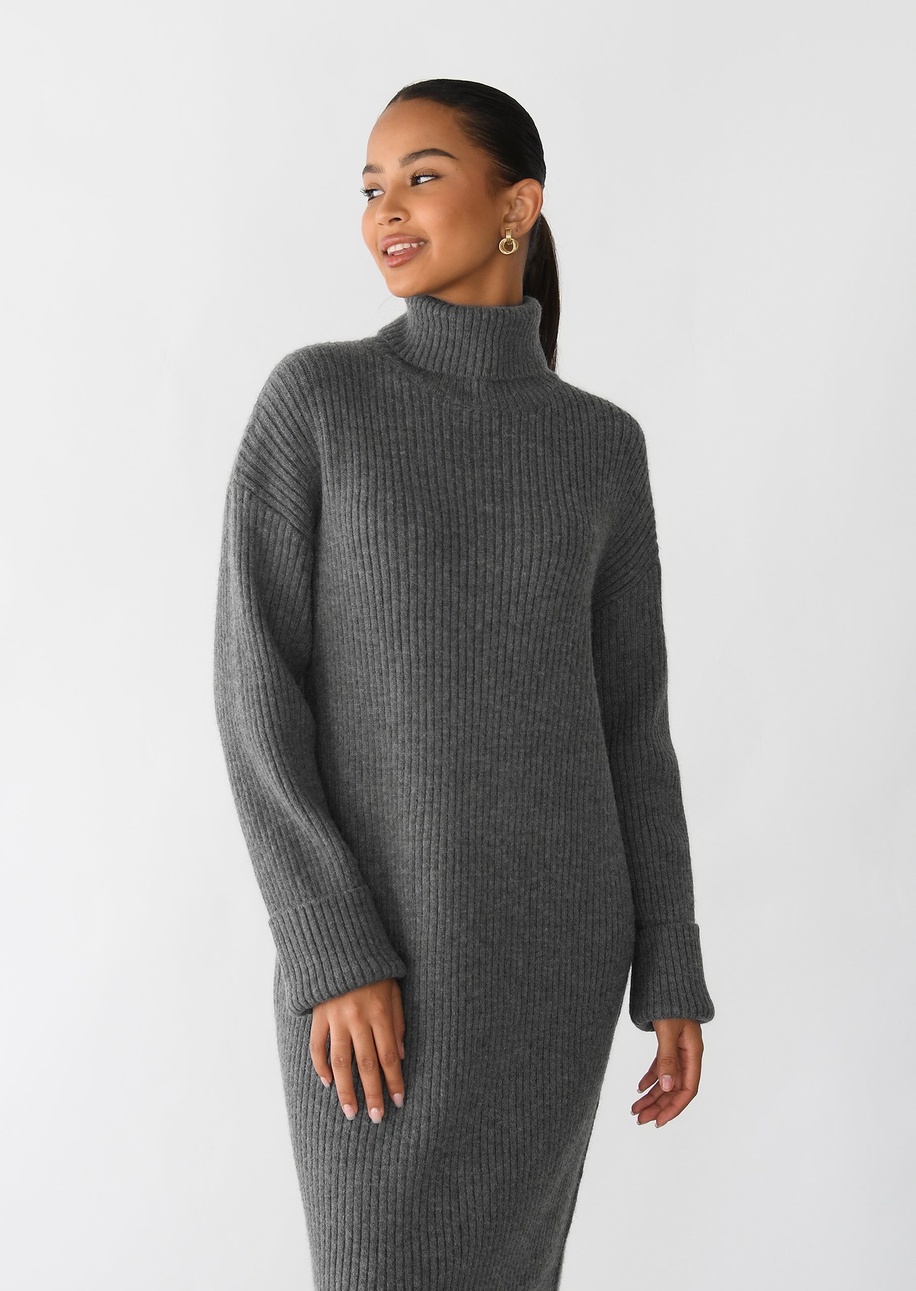 Cuello Alto Vestido Lana Gris Vestido De Cuello Alto Con Lana