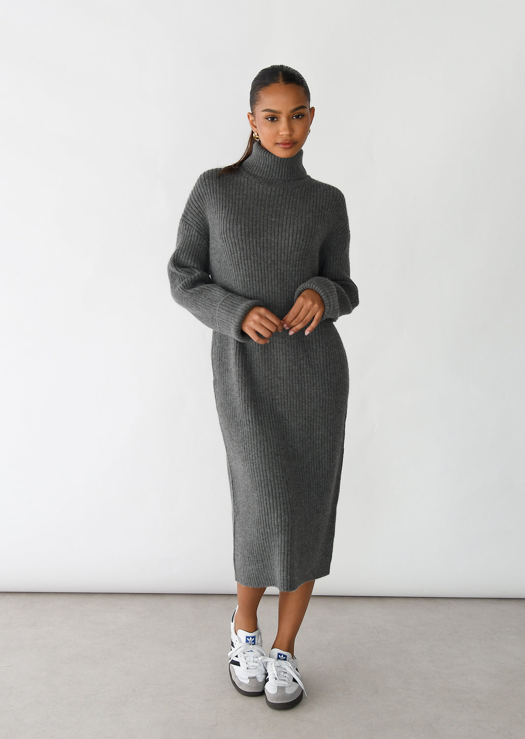 Rib knit turtleneck dress