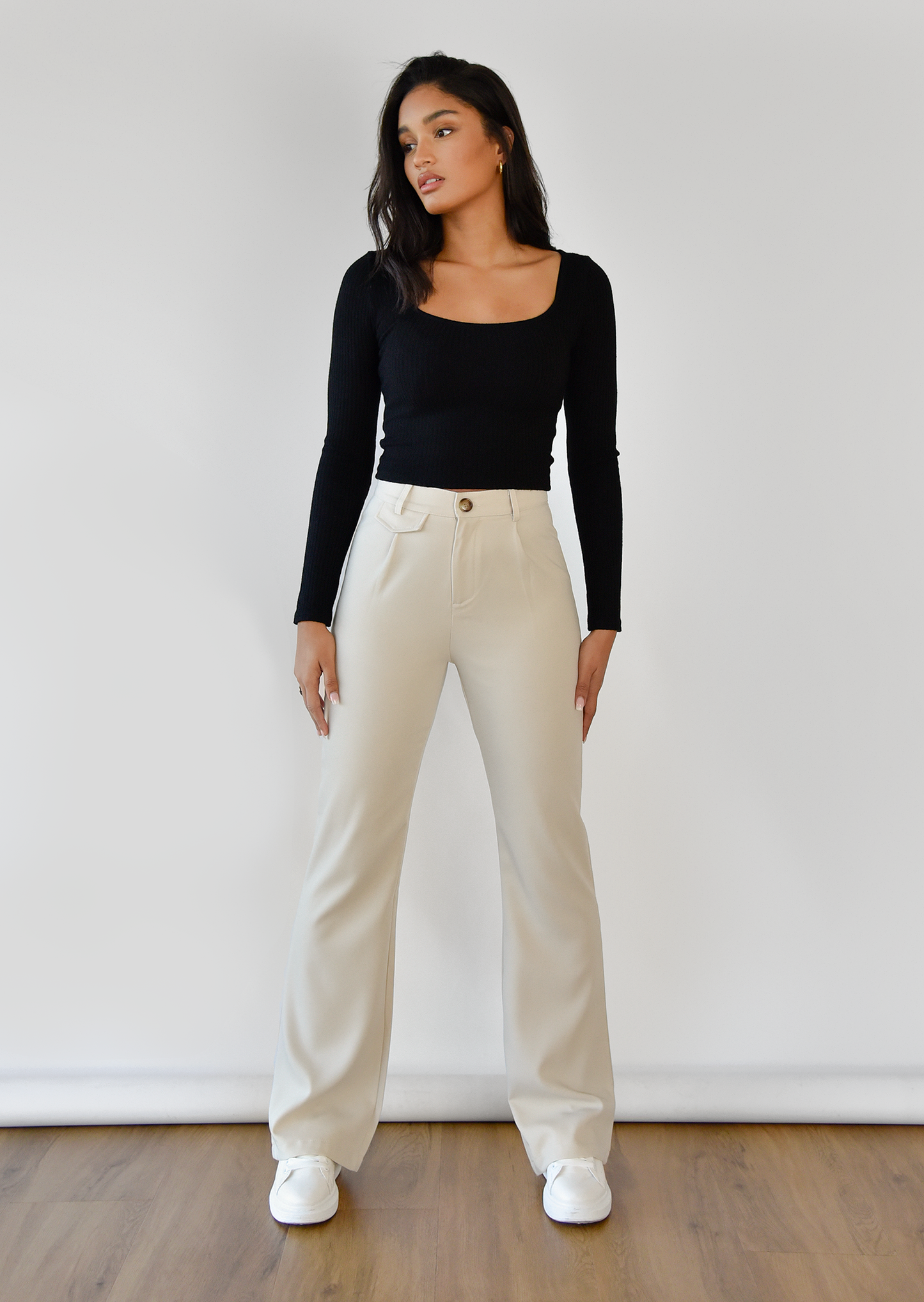 Pantalon flare beige