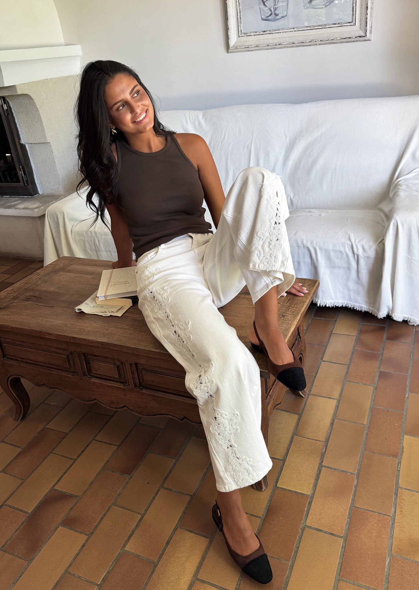 Jean wide-leg brodé