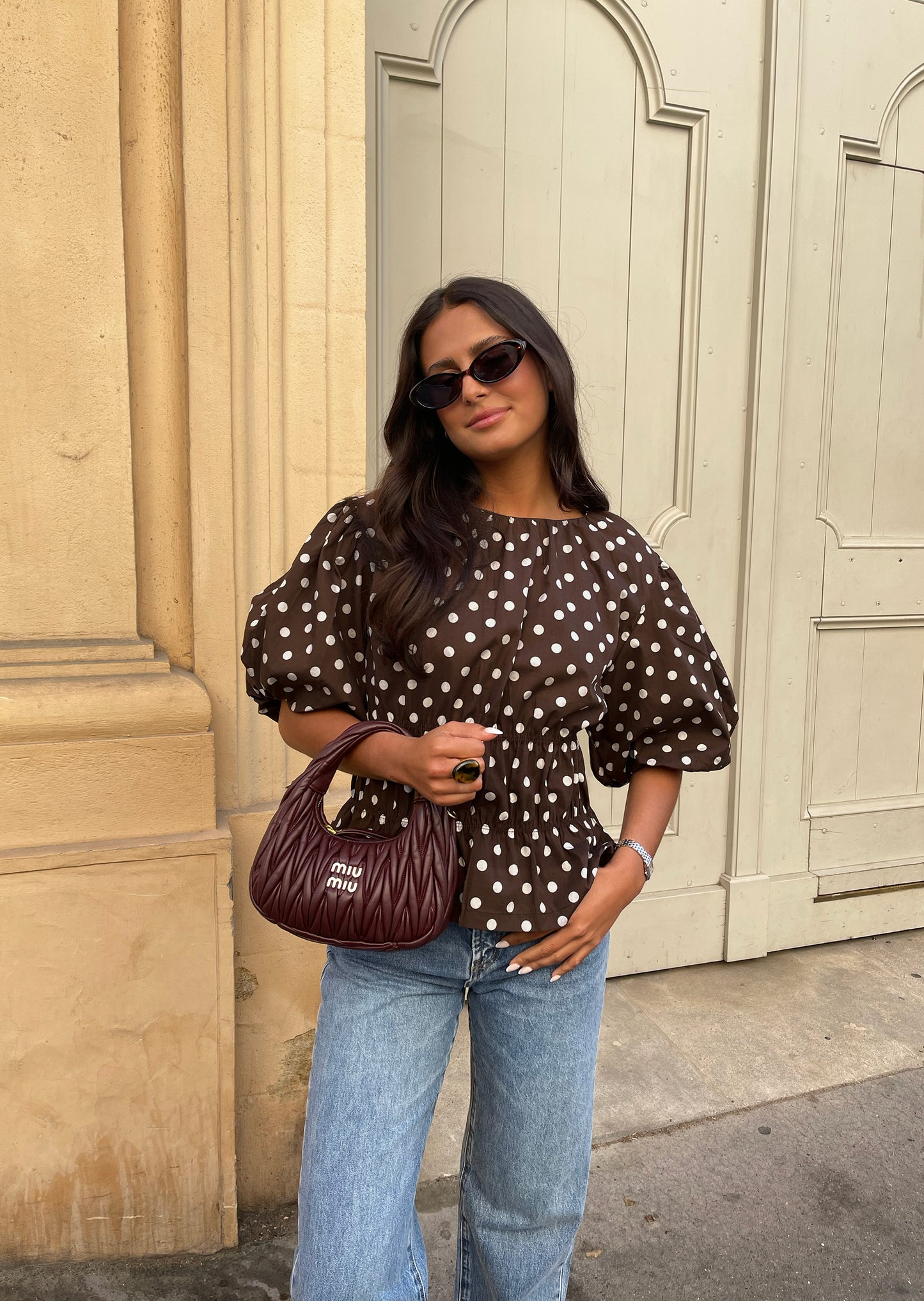 Polka-dot puff sleeve top