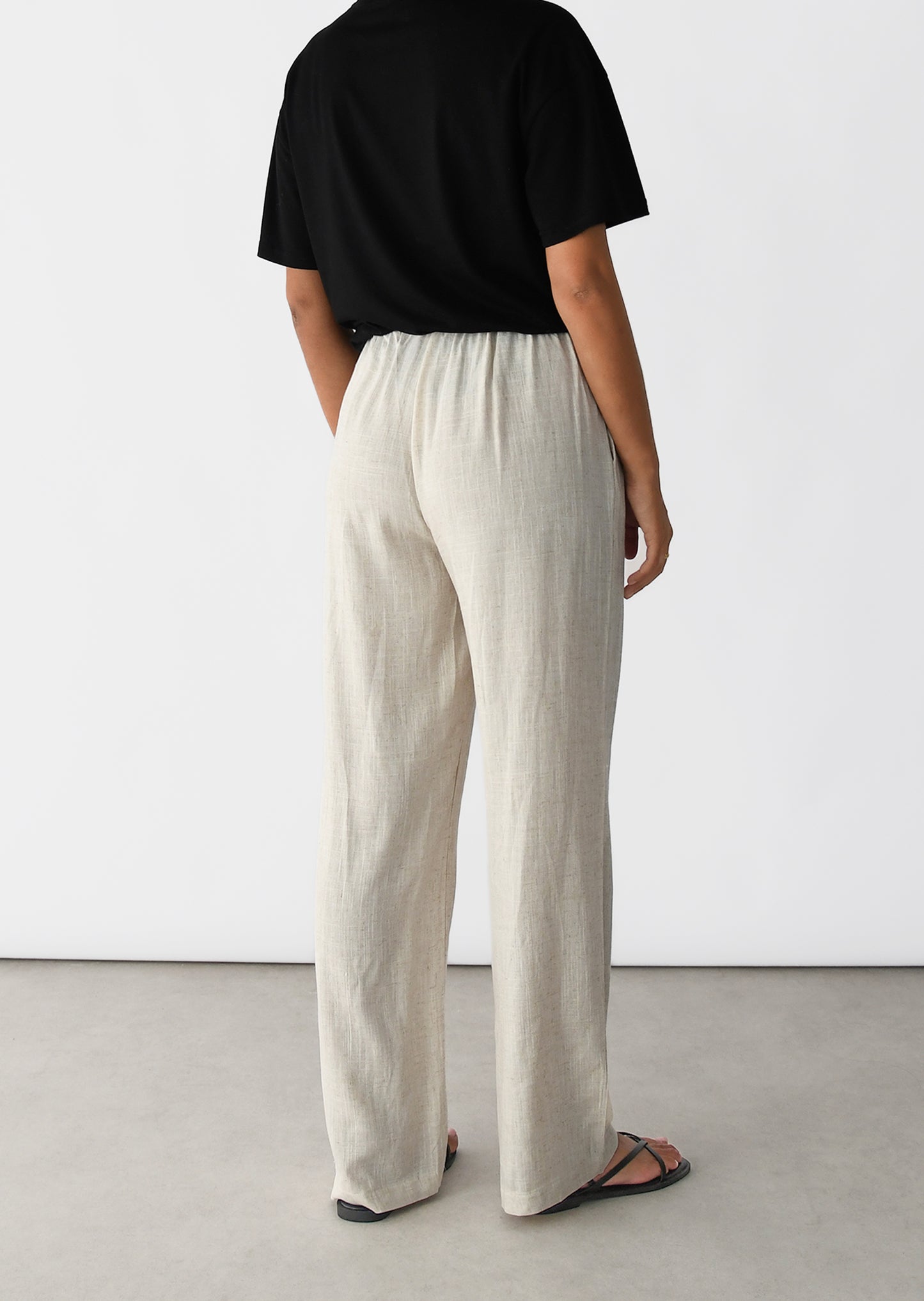 Linen wide-leg drawstring trousers