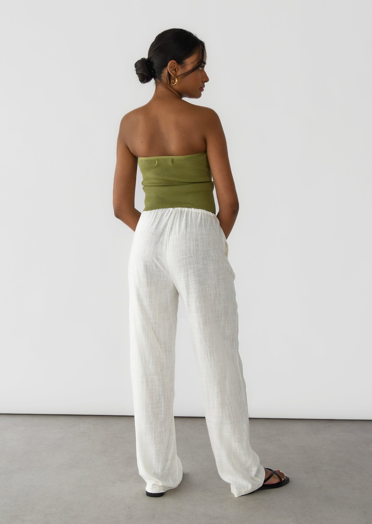 Linen wide-leg drawstring trousers