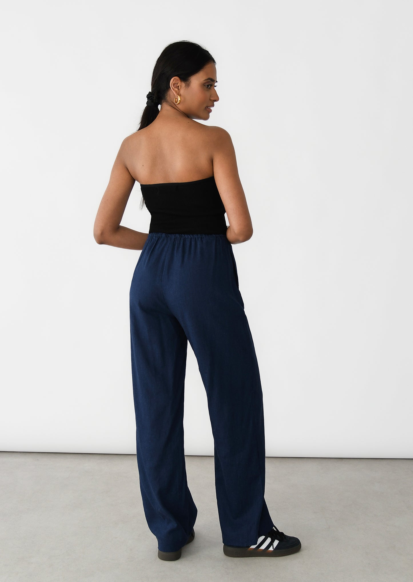 Linen wide-leg drawstring trousers