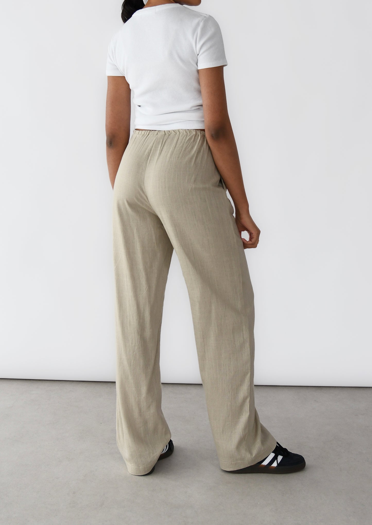 Pantalon large lin cordon