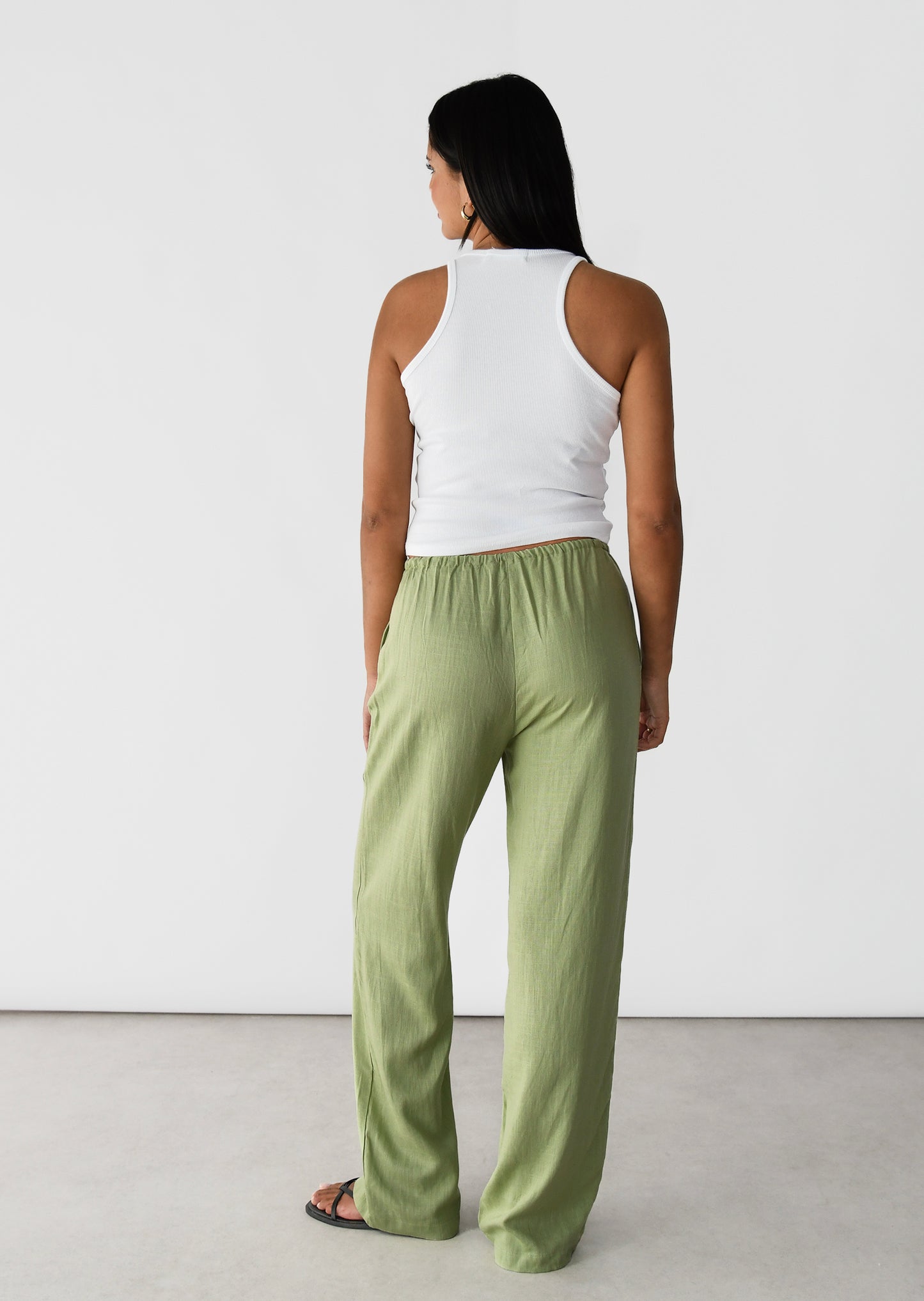 Linen wide-leg drawstring trousers