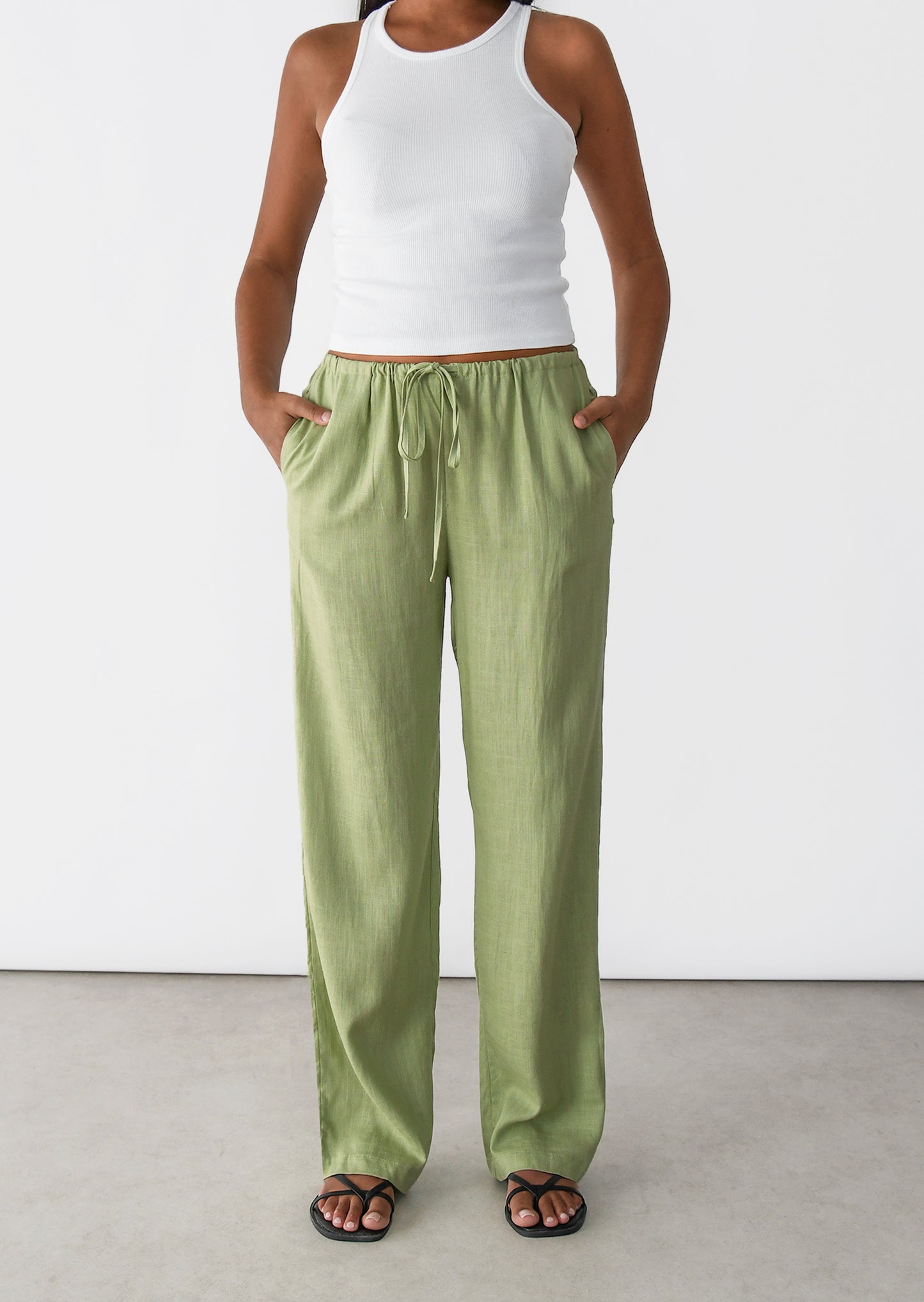 Linen wide-leg drawstring trousers