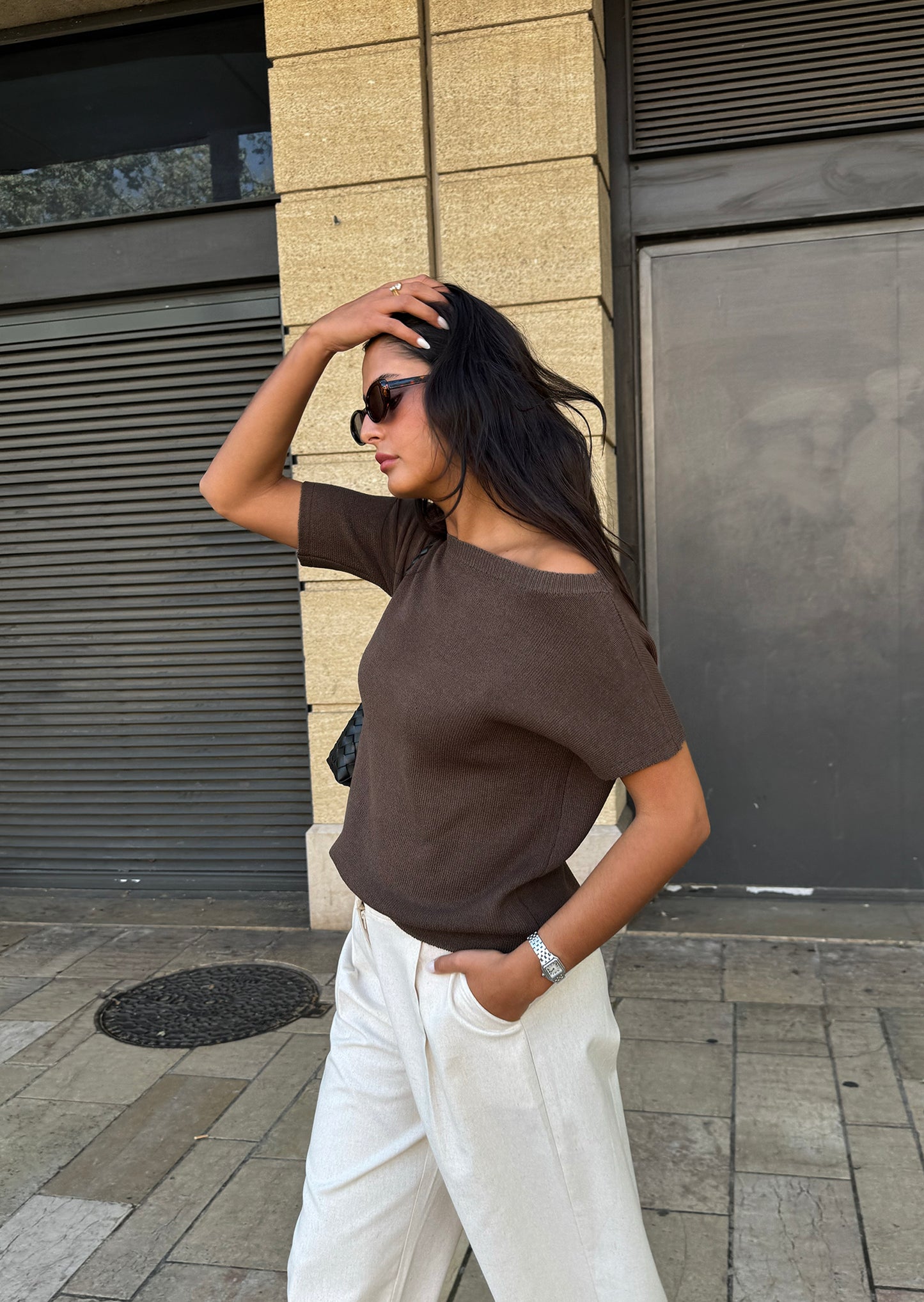 Off-the-shoulder knit top