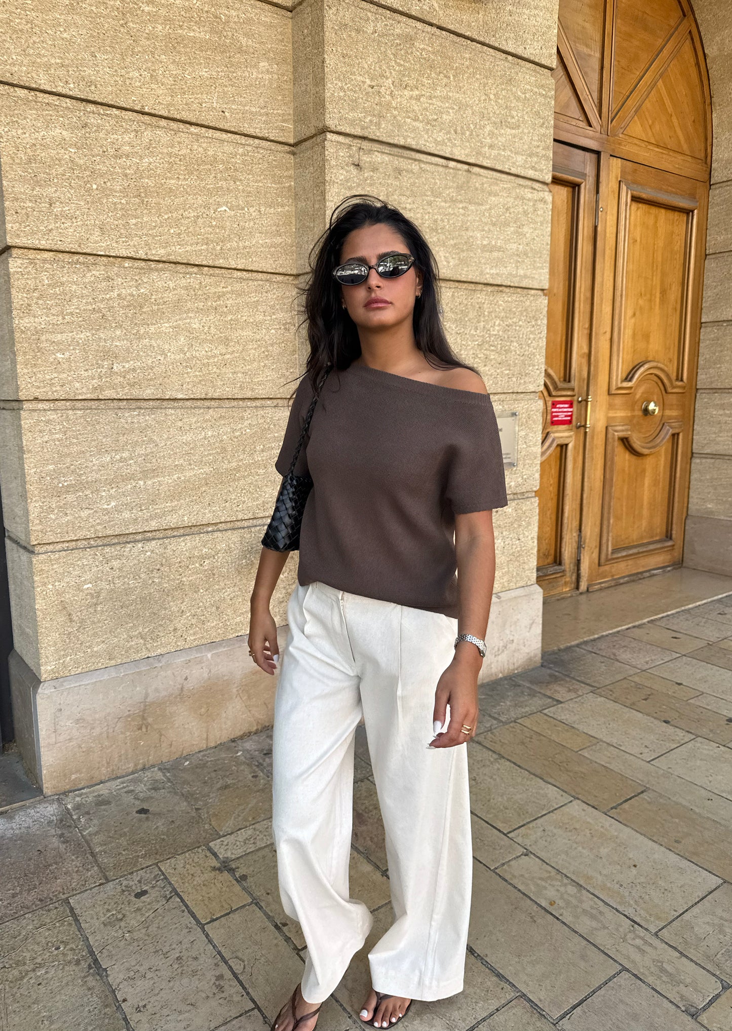 Off-the-shoulder knit top