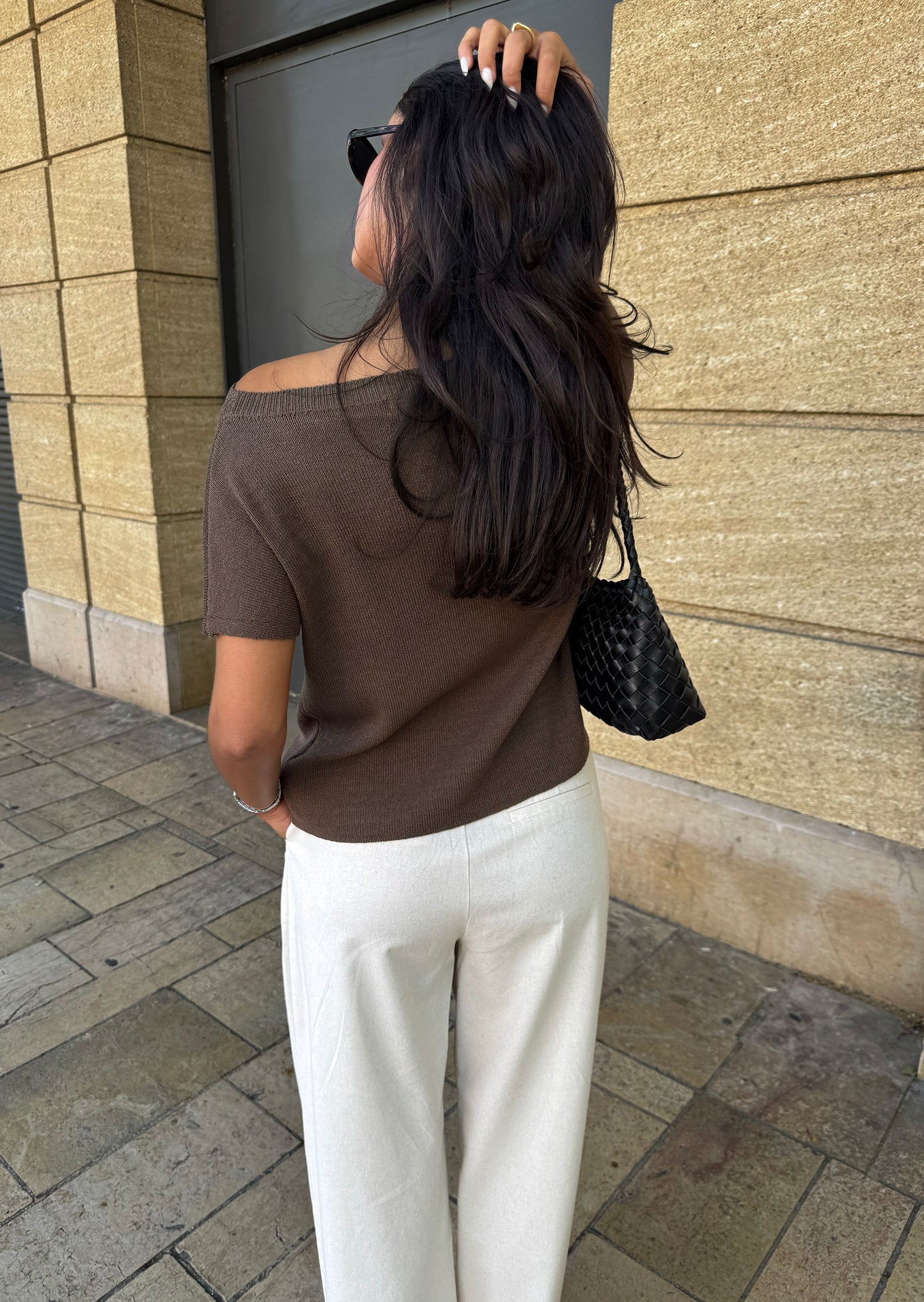 Off-the-shoulder knit top