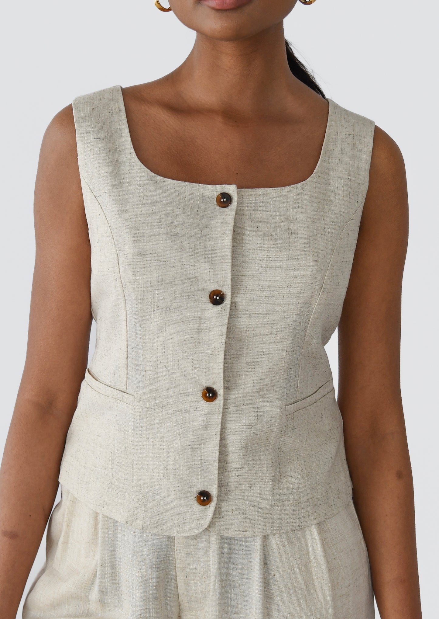 Linen button vest 