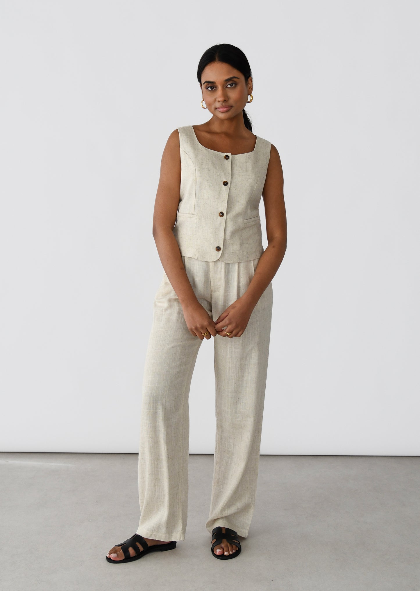 Linen button vest 