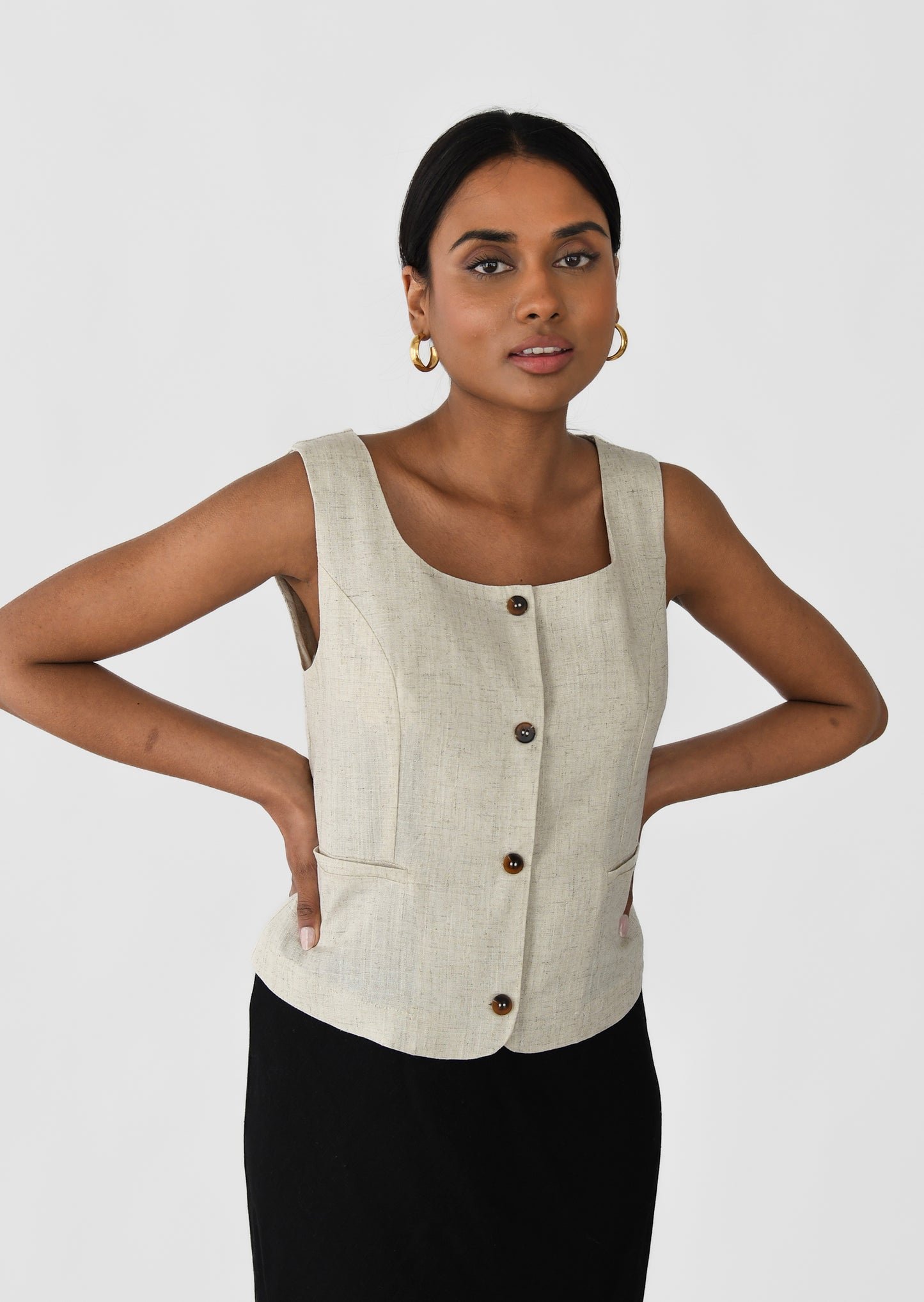 Linen button vest 