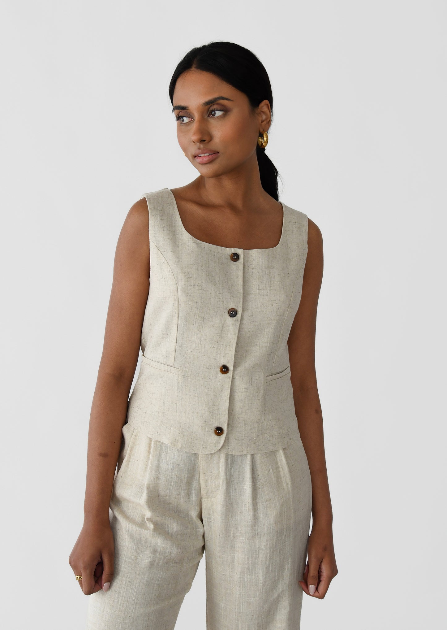 Linen button vest 