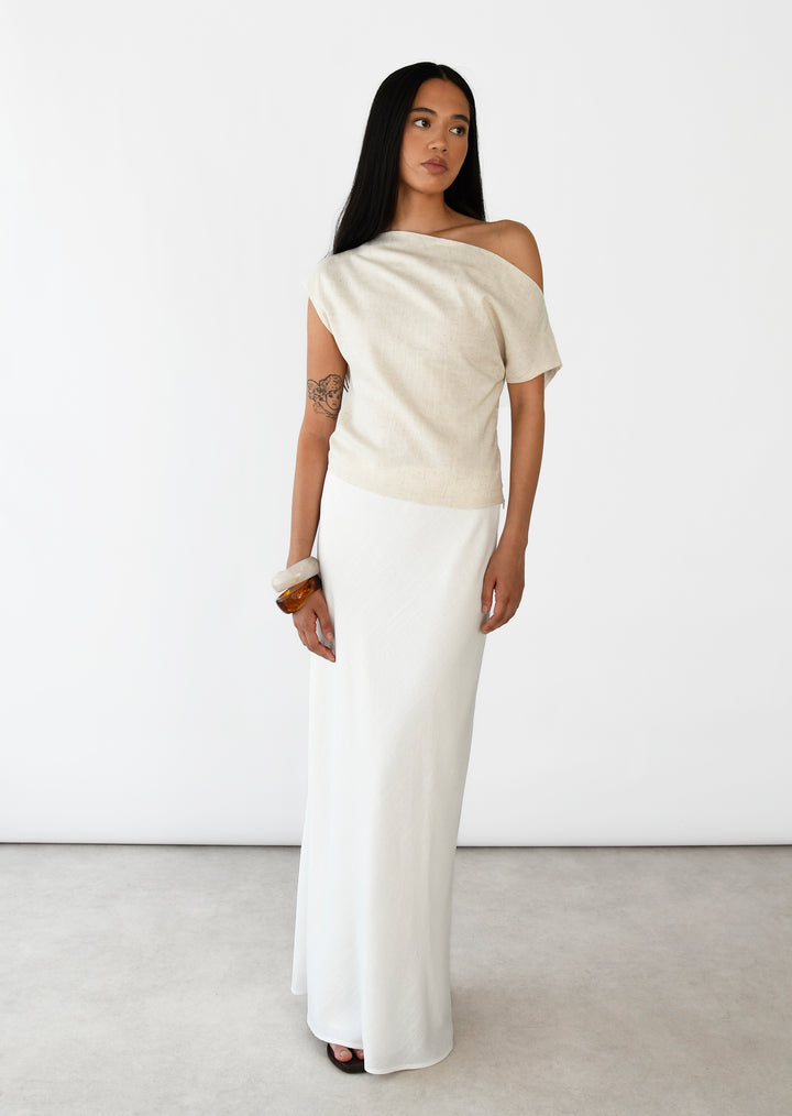 Dua | Orange Asymmetric One-Sleeve Draped Top