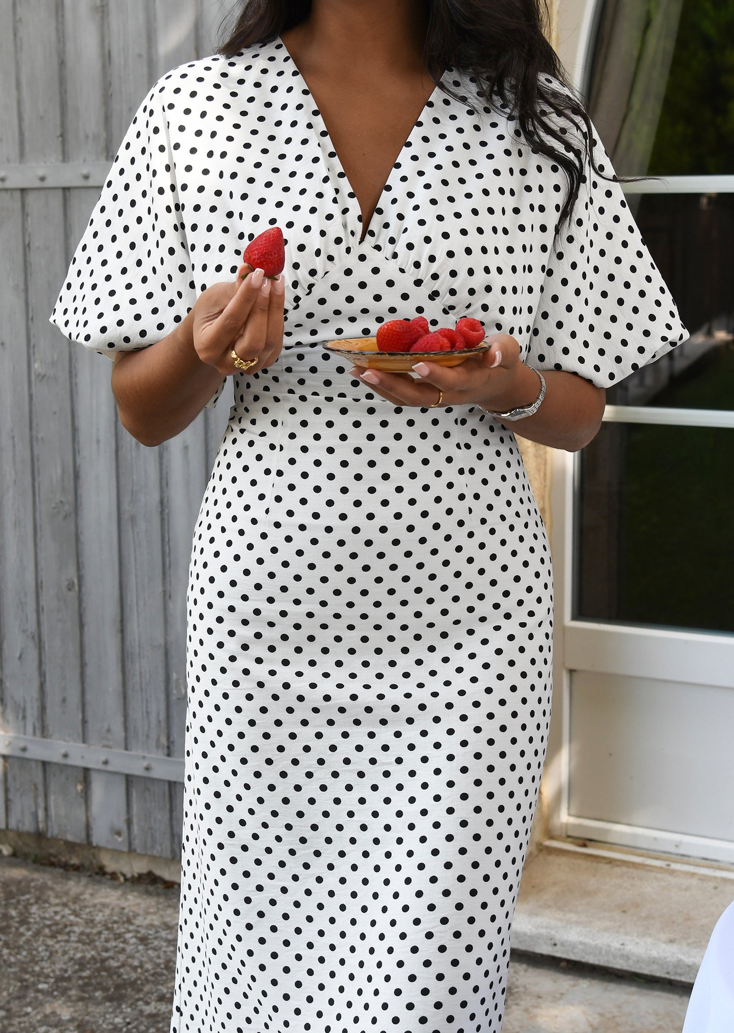  Puff-sleeves polka-dot maxi dress 