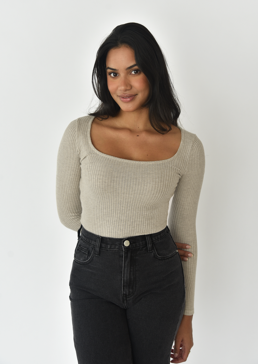 Ribbed top with square neck