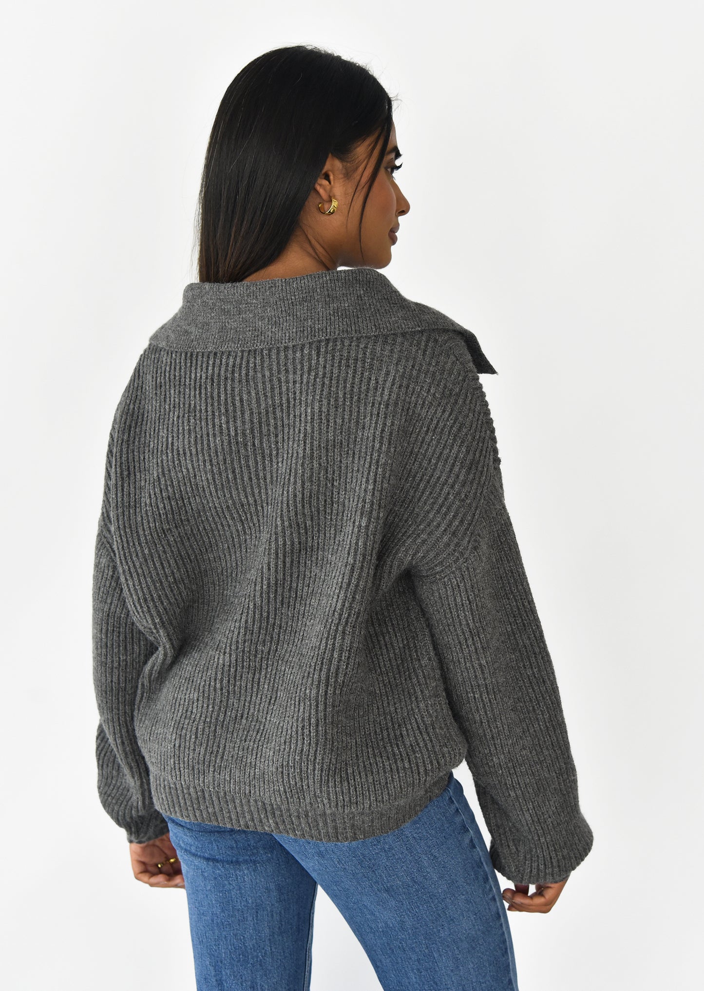 Rib knit collar jumper