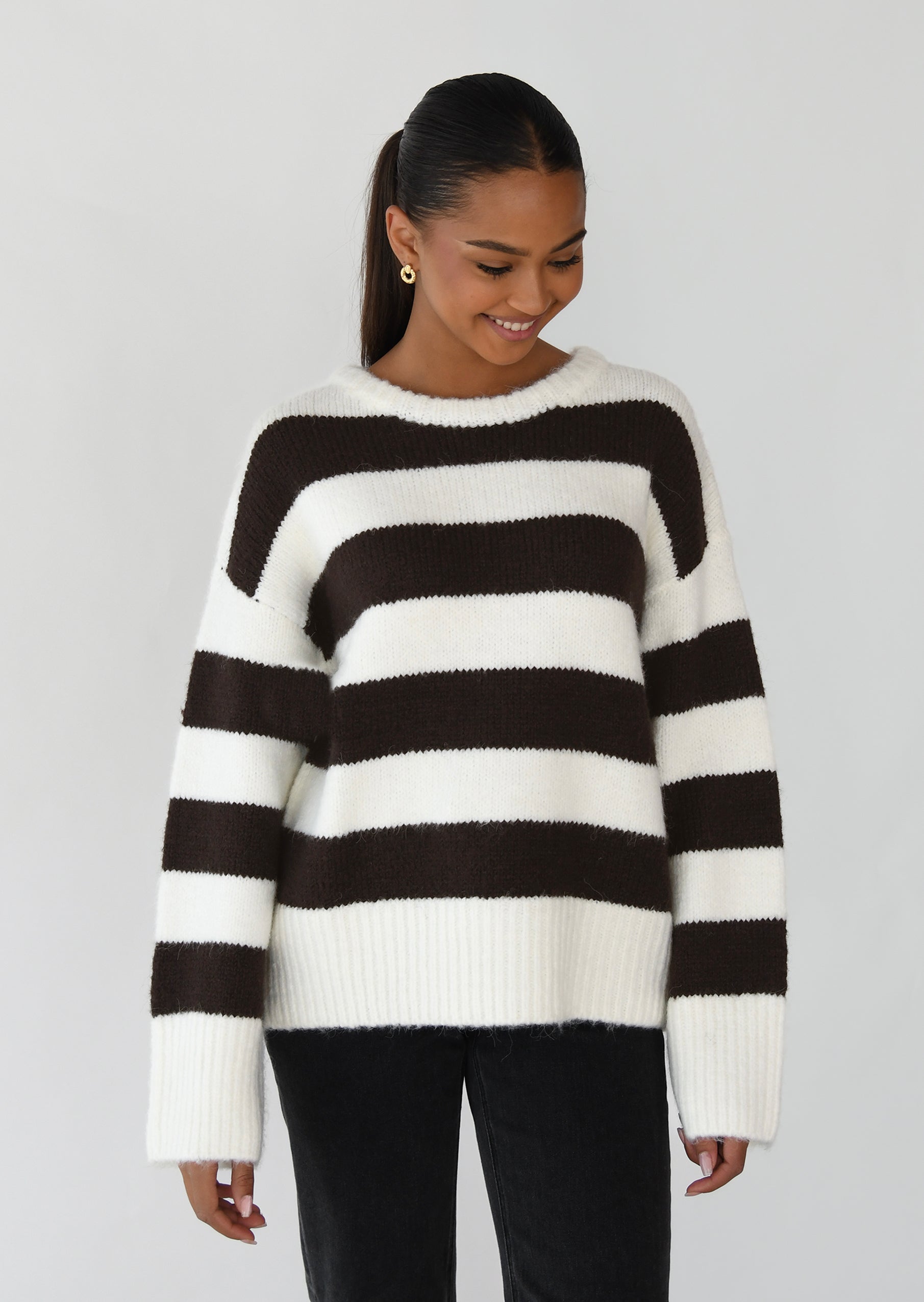 Black and white outlet striped knit sweater