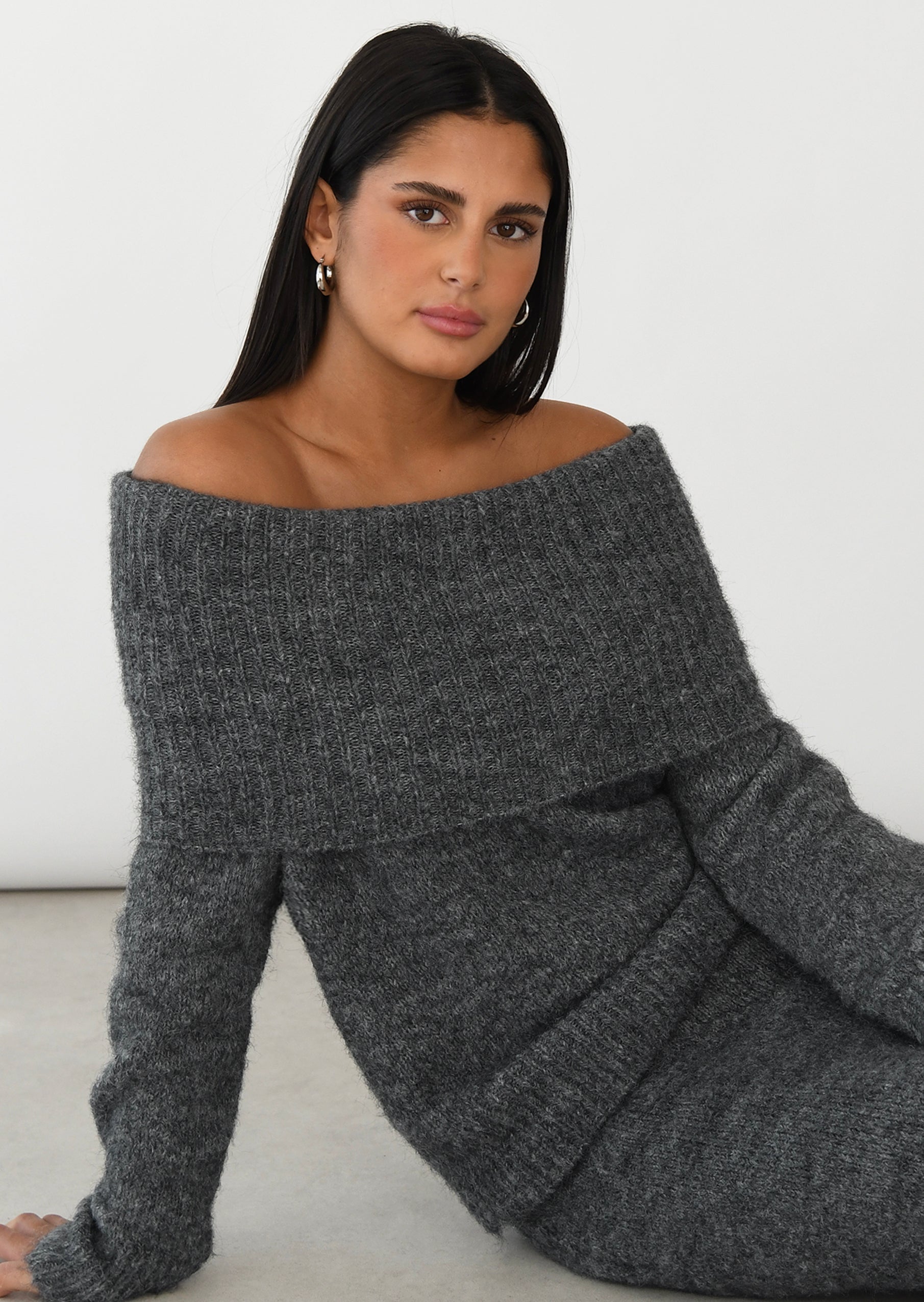 Off-the-shoulder knitted sweater - Main Image