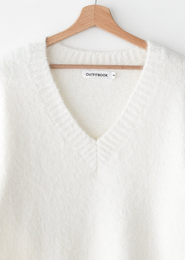 Oversized V-Neck Knitted Sweater - Black main image 0