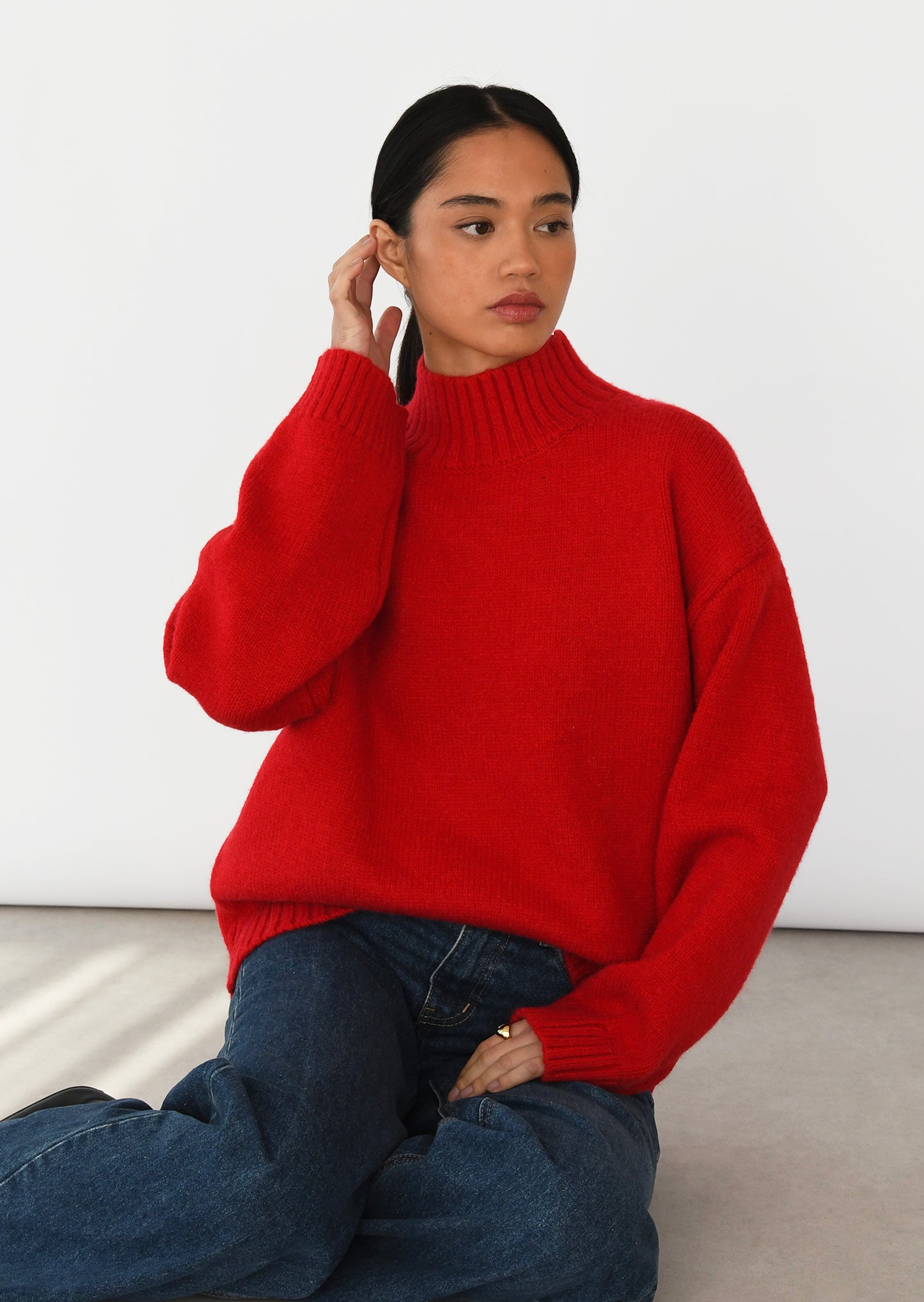 High neck knit sweater 