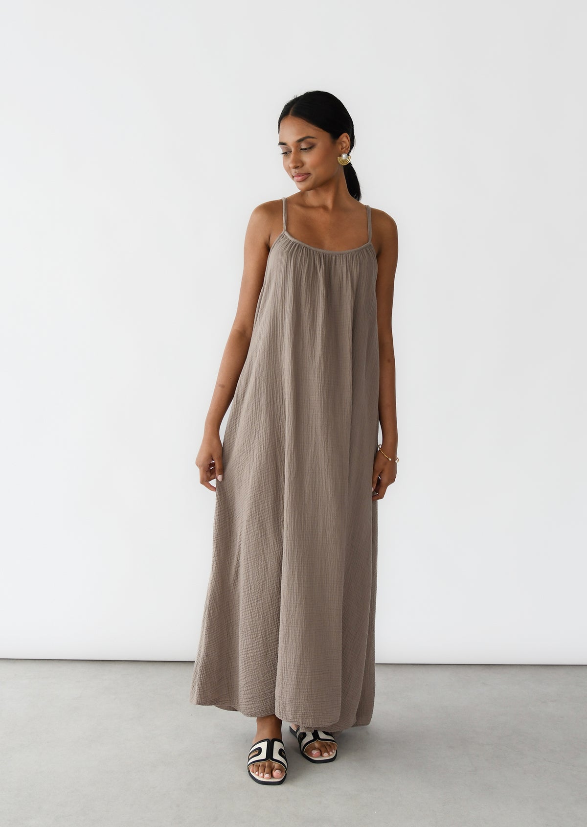 grey cotton dress Maxi Dresses For Women Over Size:L (42