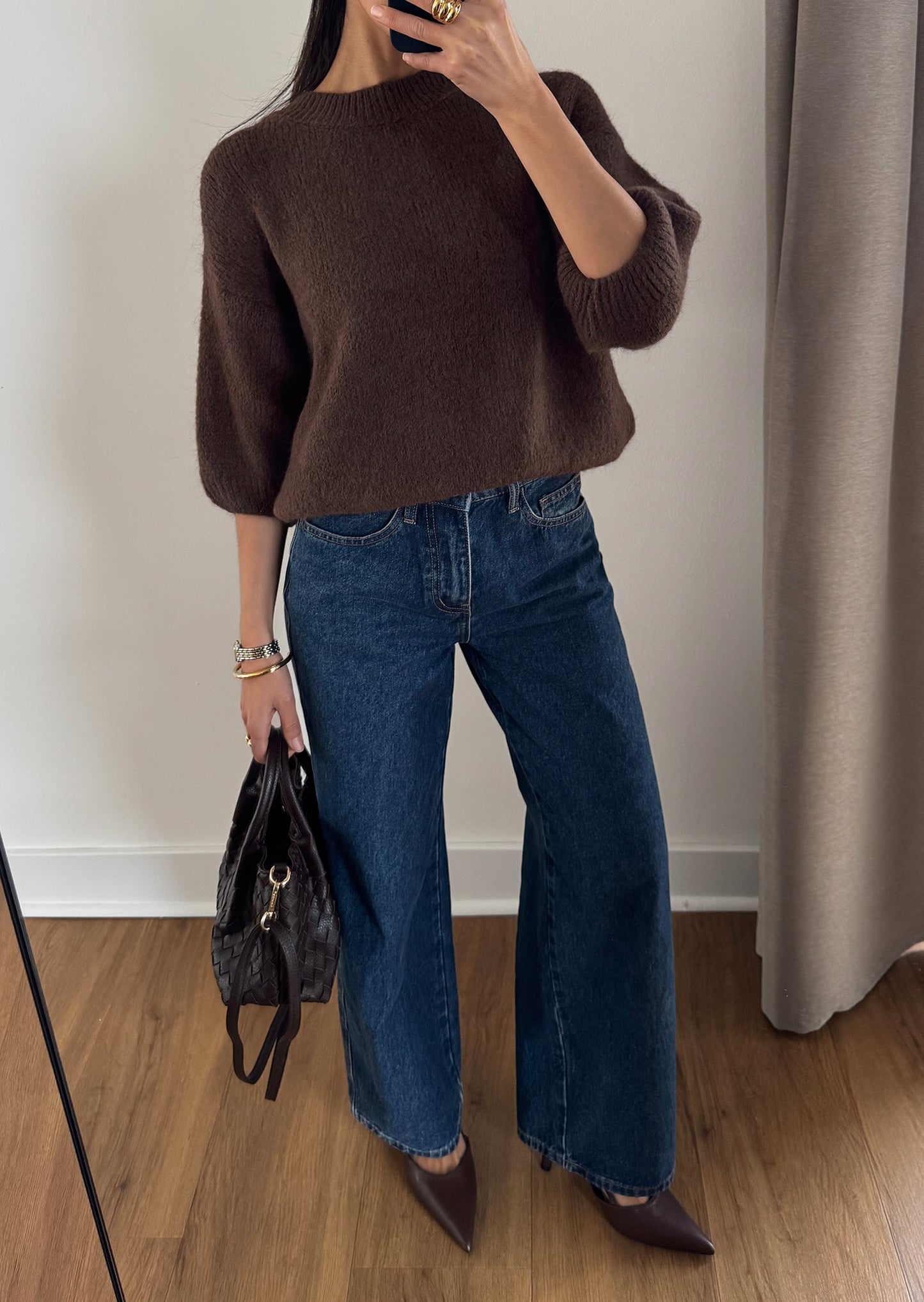 Short-sleeved sweater in kid mohair and wool blend