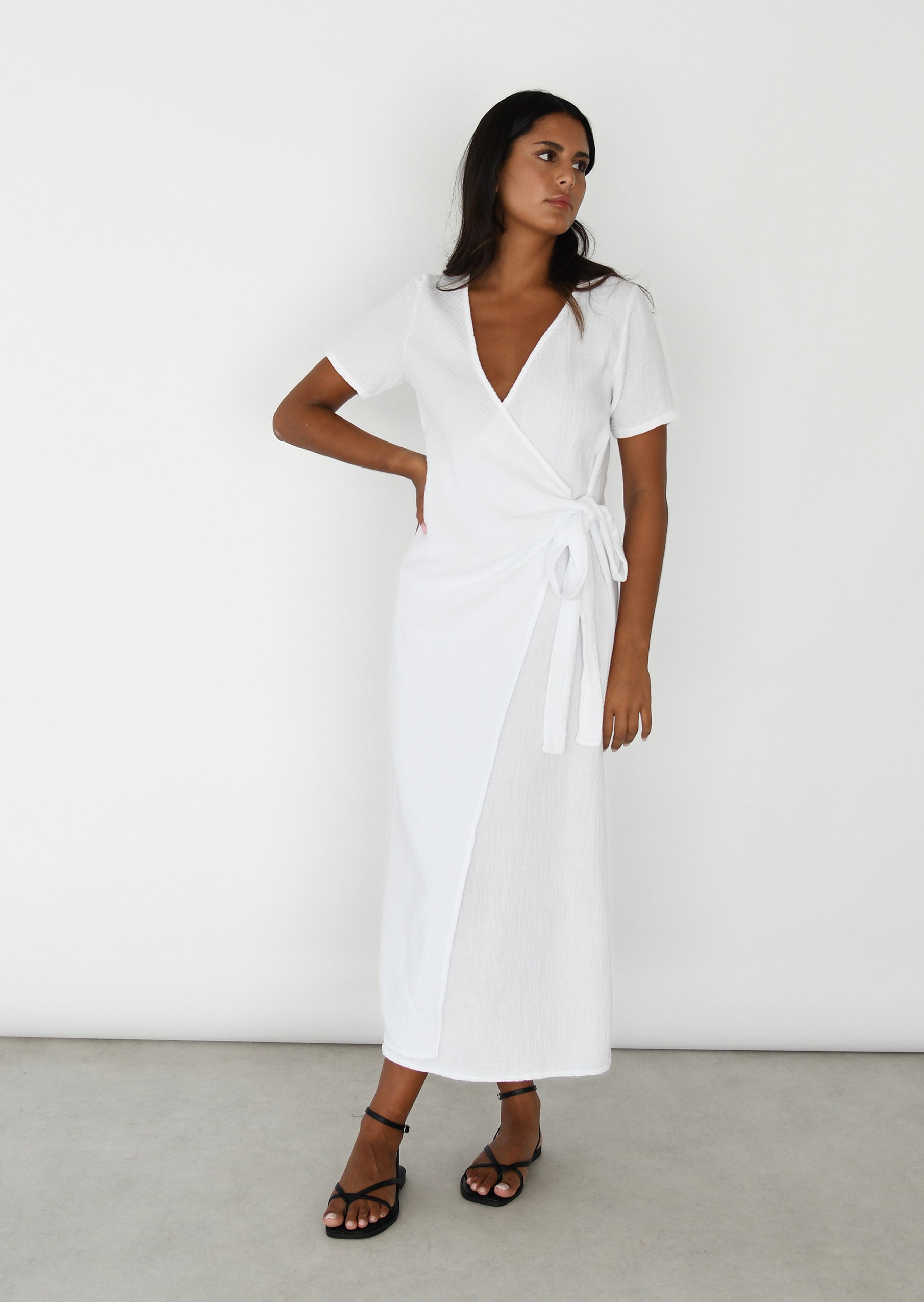 Cotton long wrap dress - Main Image