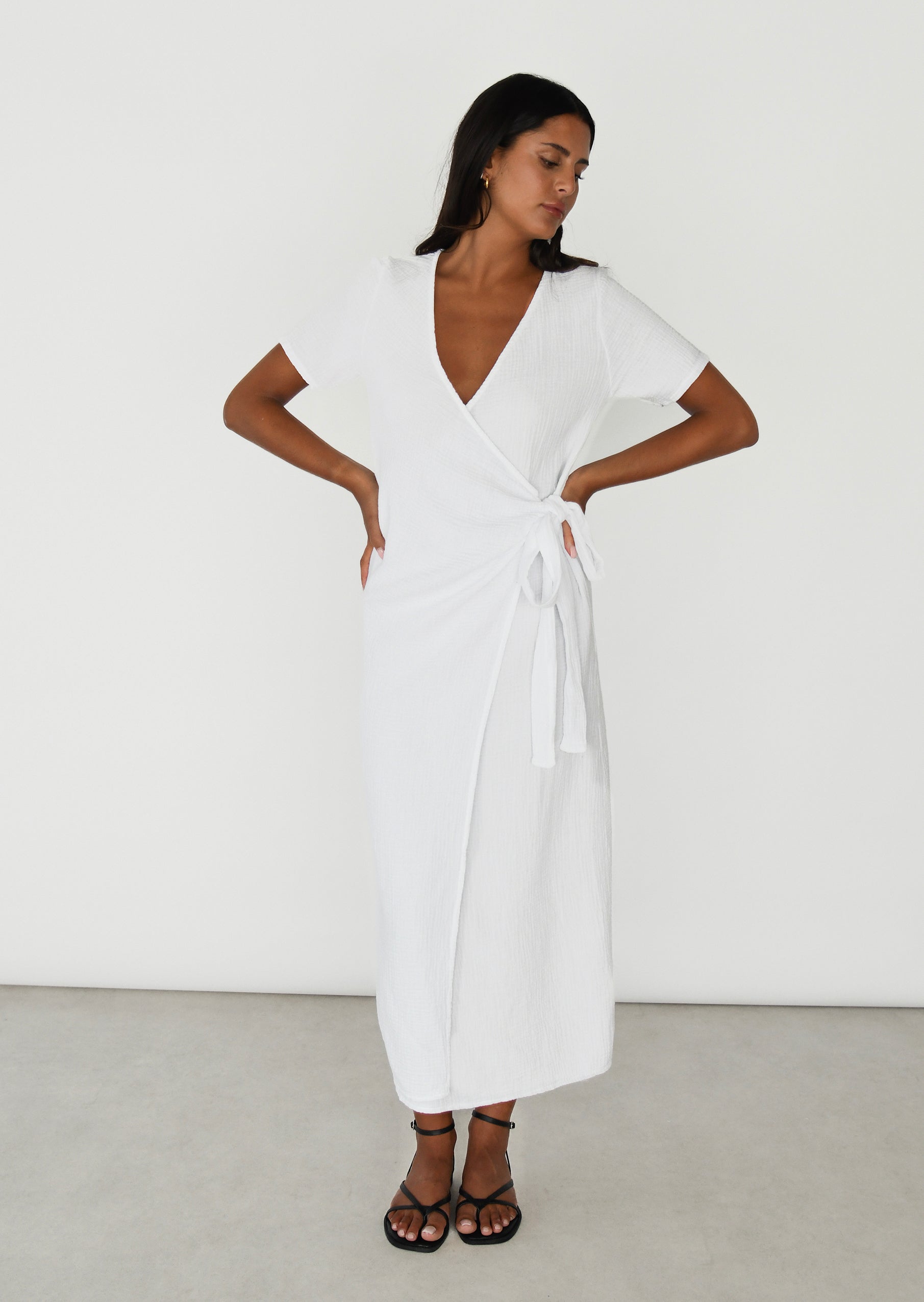 Cotton long wrap dress –
