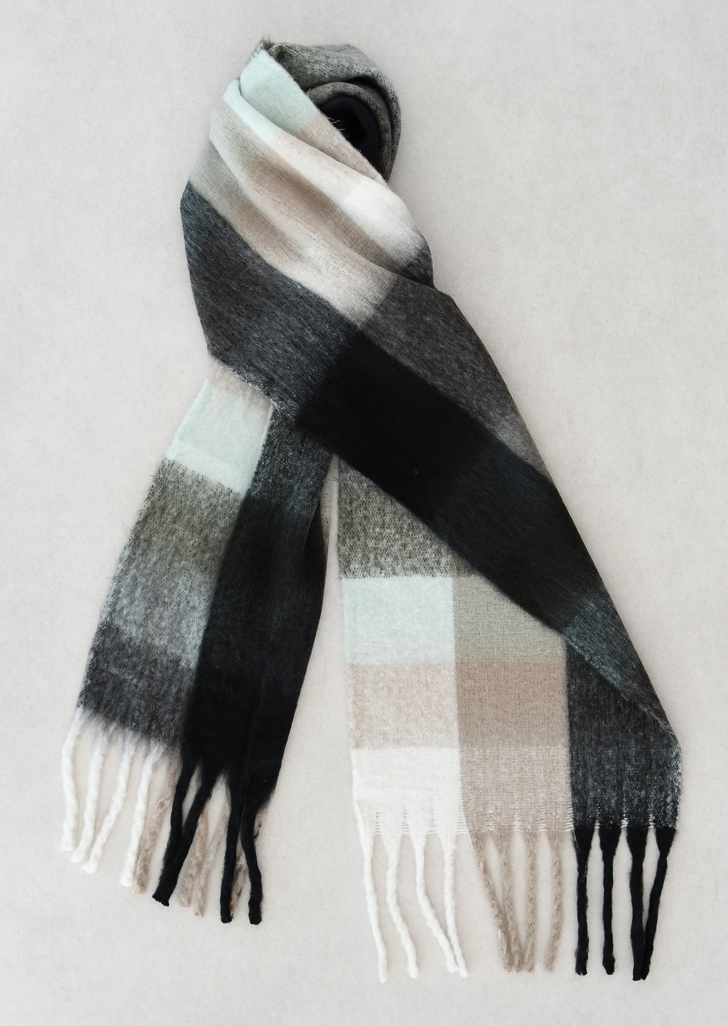 Checked wool-blend scarf