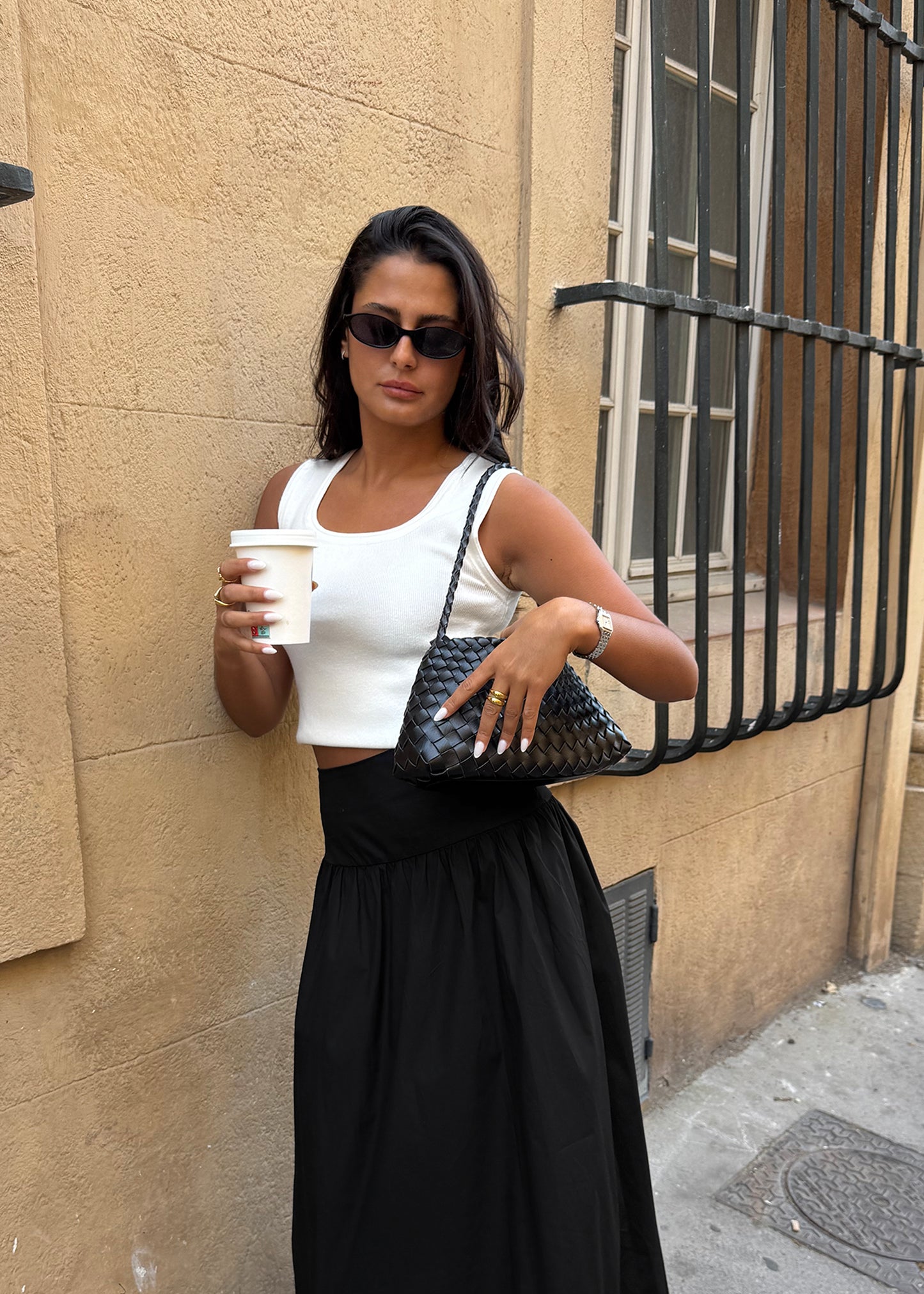 Skinny oval sunglasses in black 