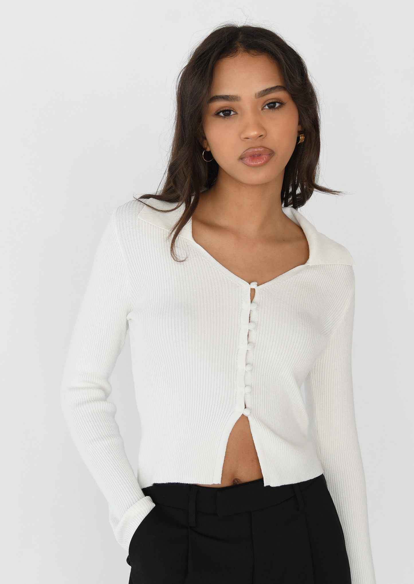 Knitted button up top with collar