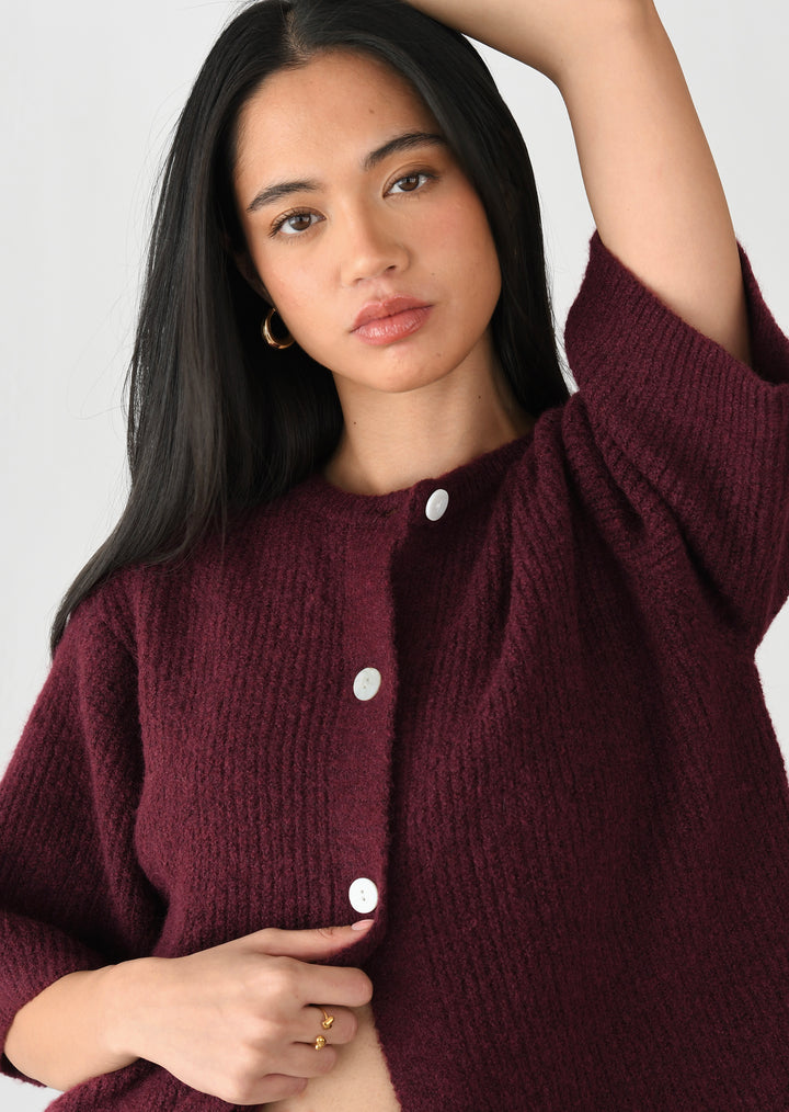 1210725 Bordeaux Side Lace-Up Knitted Dress main image 0