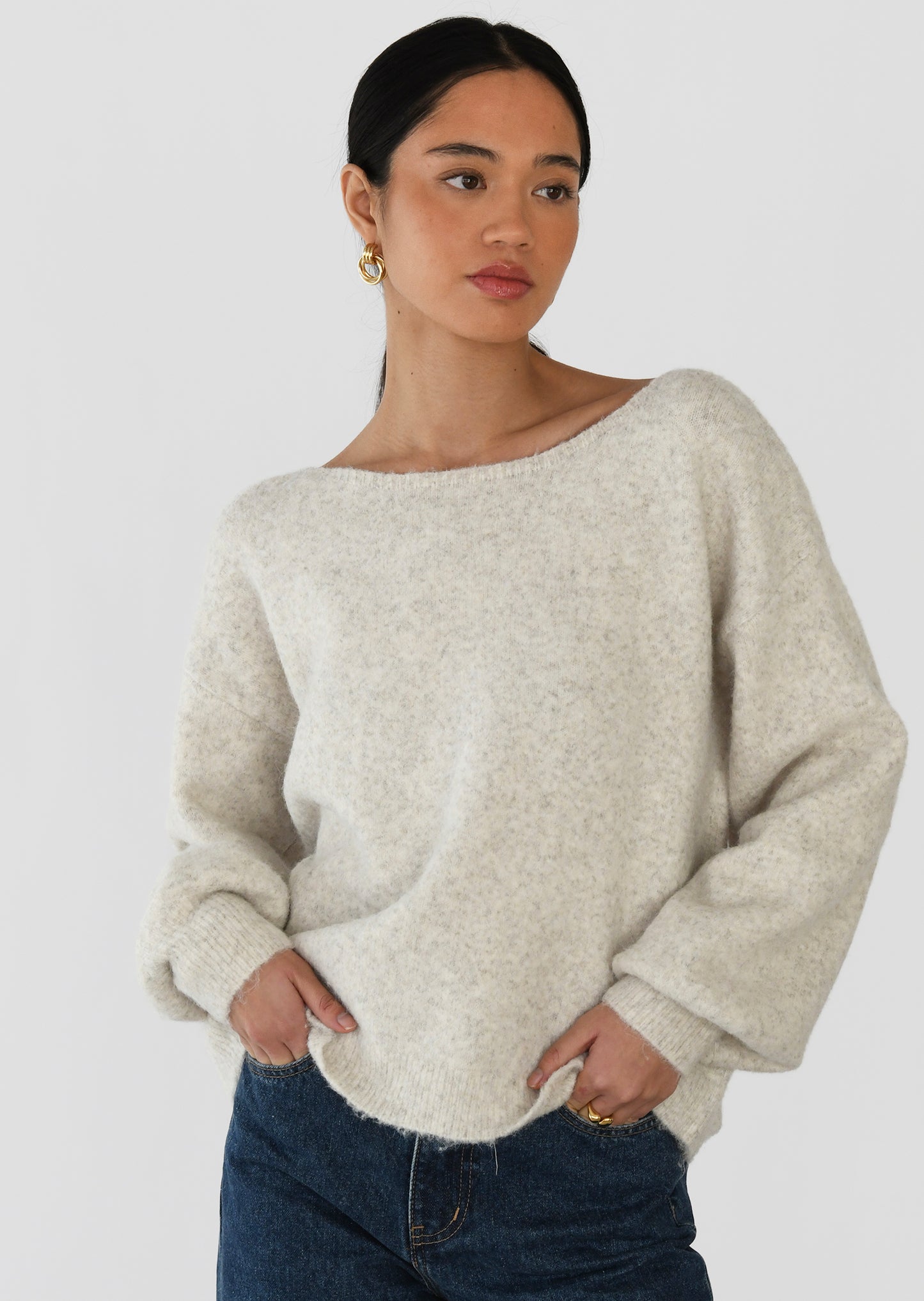 Boat-neck knitted sweater