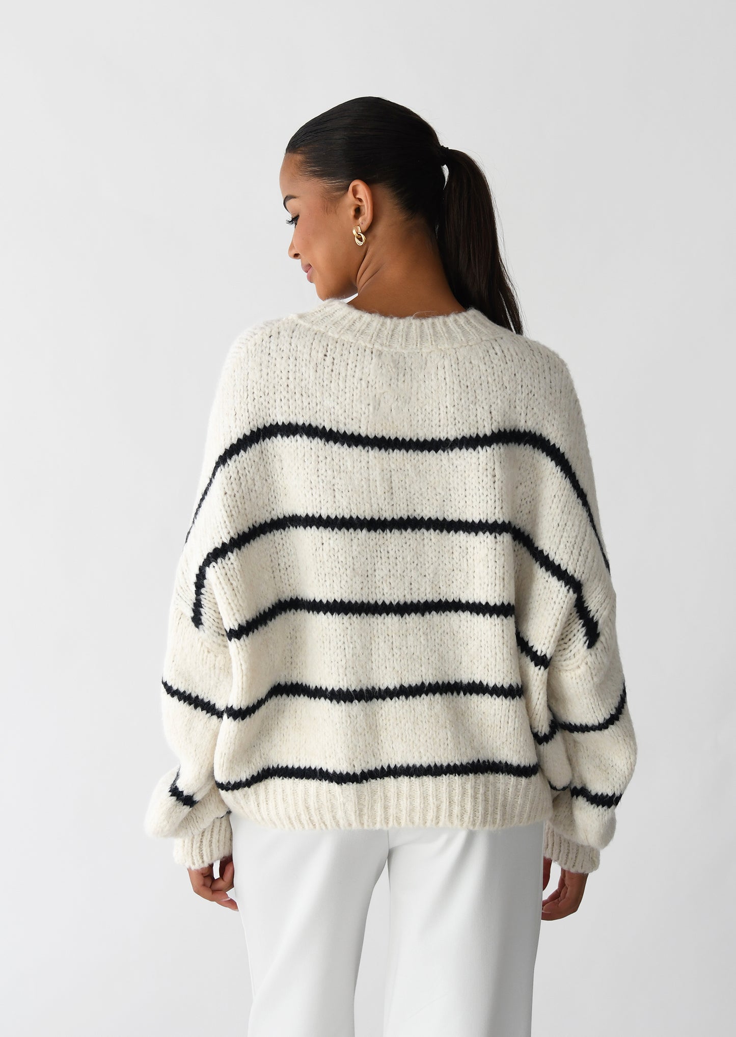 Striped knit sweater wool blend