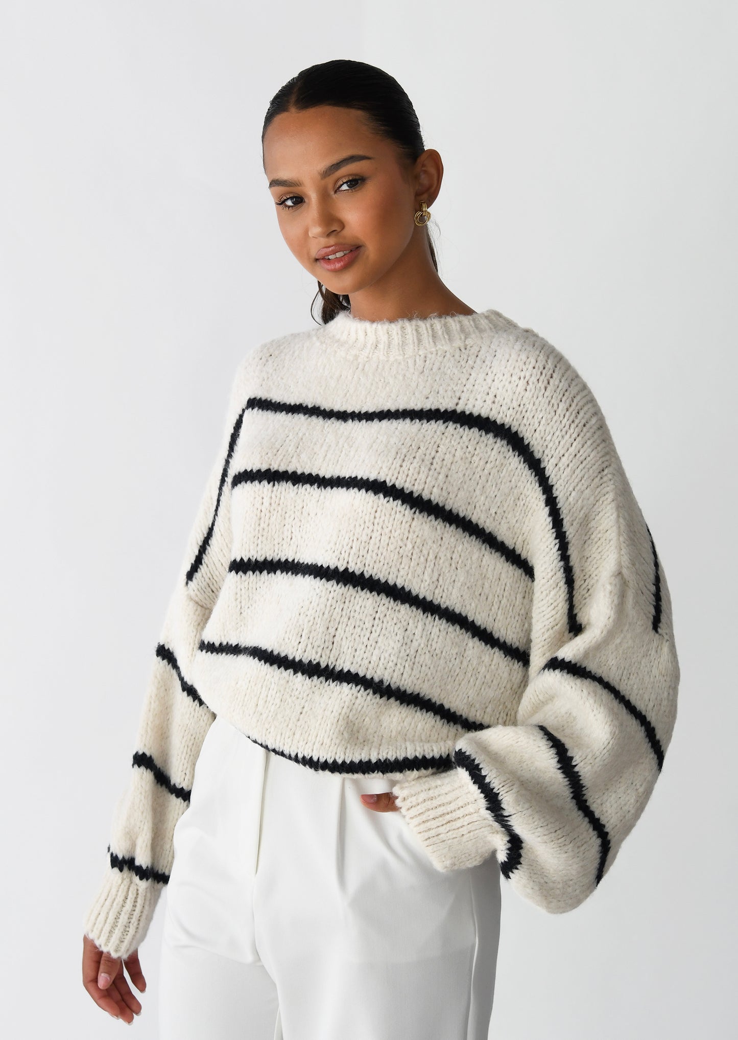 Striped knit sweater wool blend