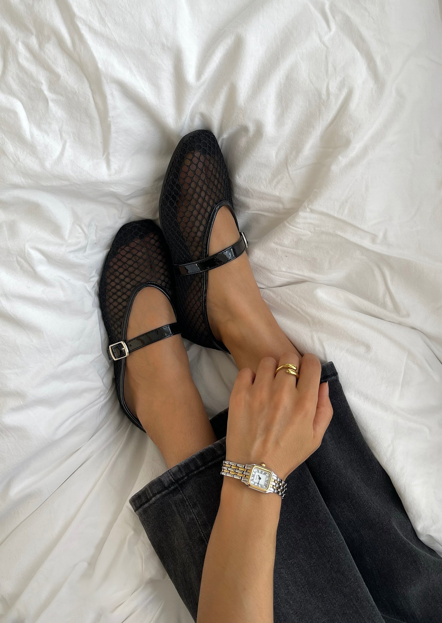 Mesh ballet flats with strap 