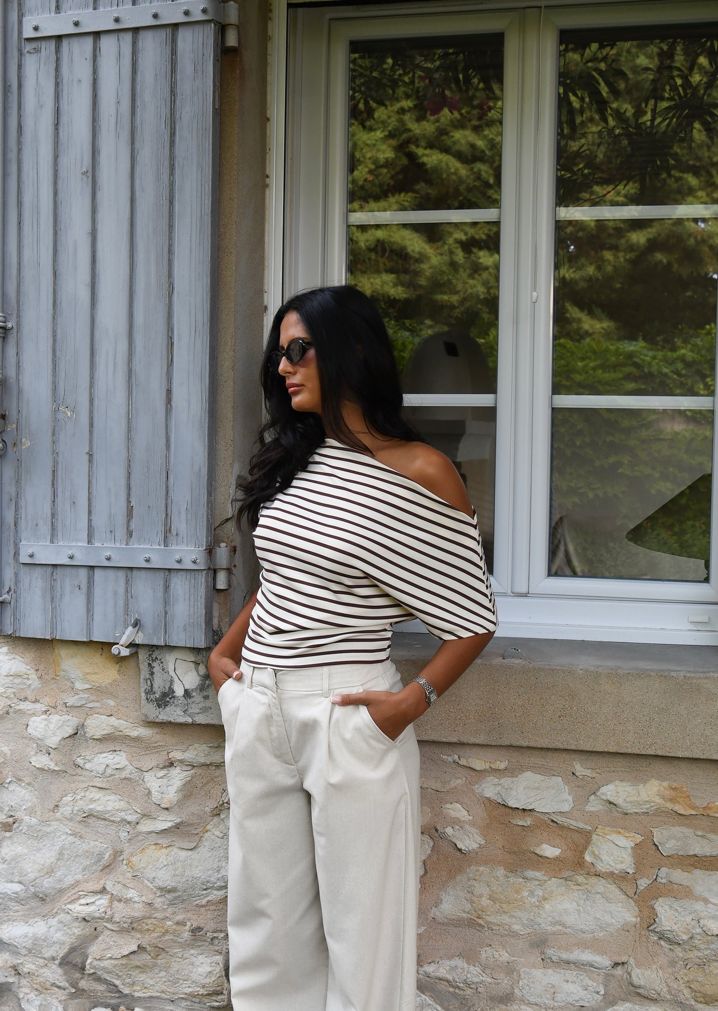 Top asymétrique à rayures