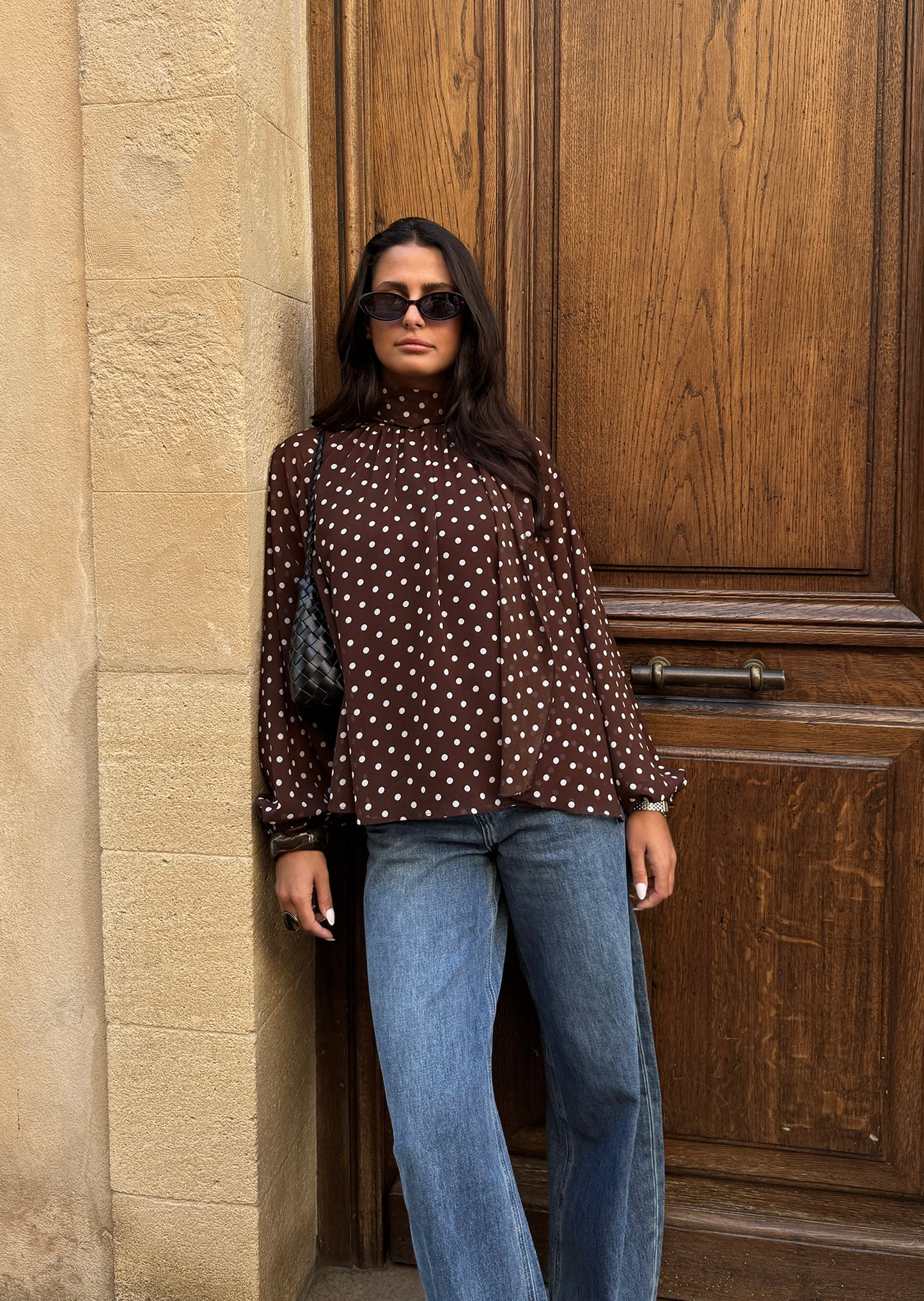 Scarf blouse in polka-dot