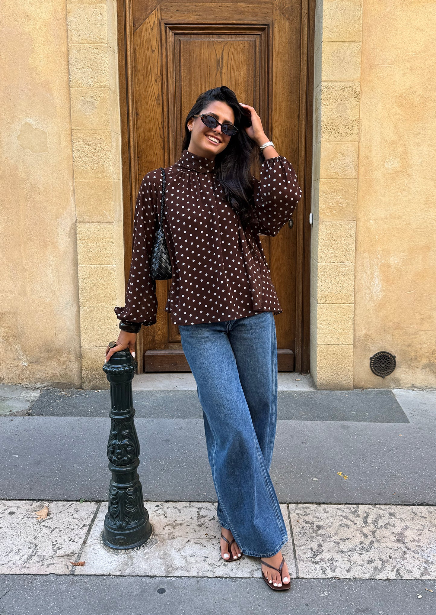 Scarf blouse in polka-dot