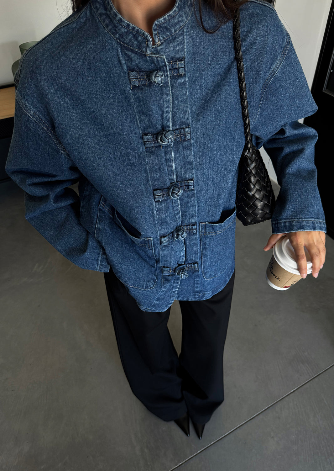 Denim jacket with toggle details 