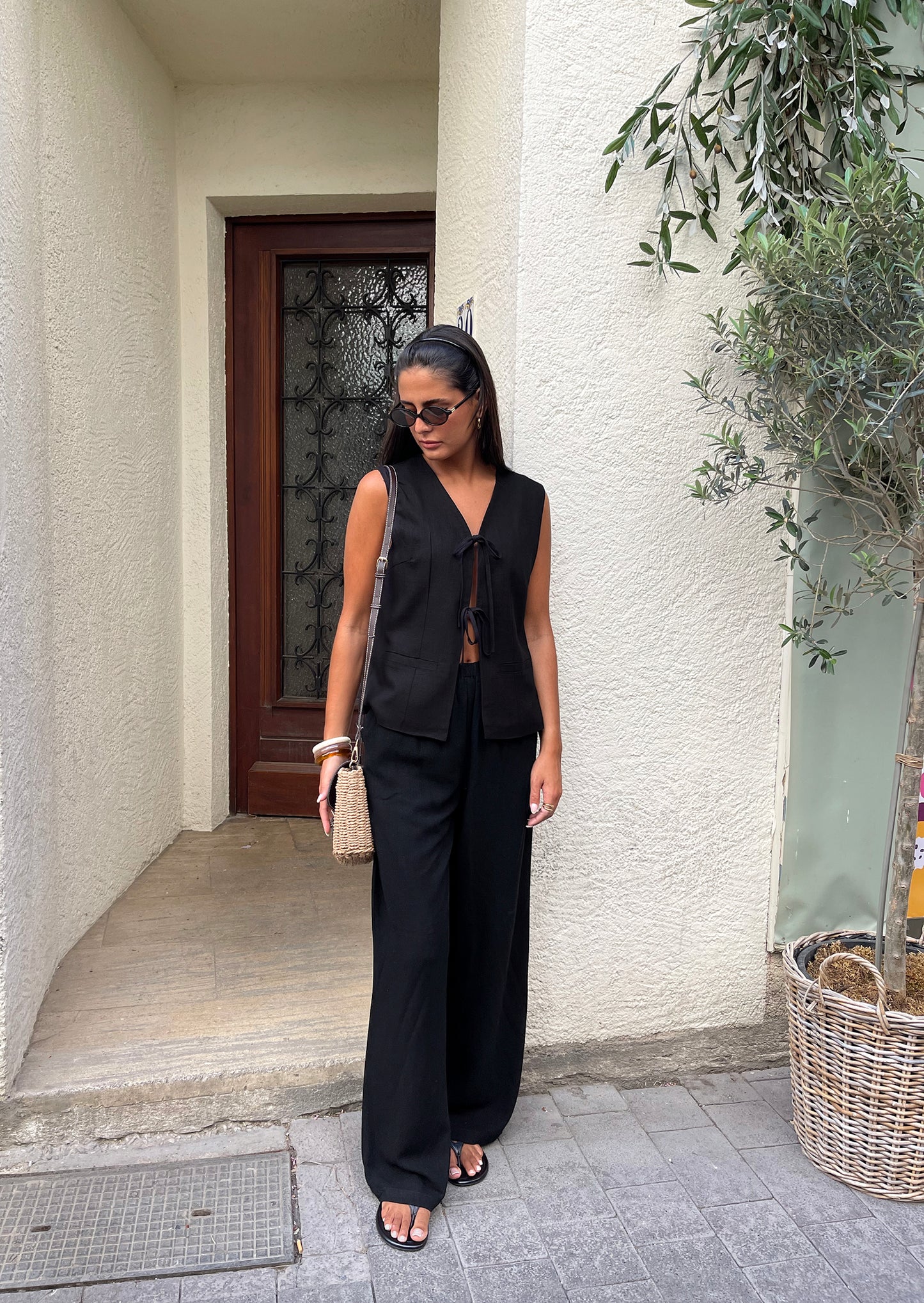 Gilet noué en lin mélangé